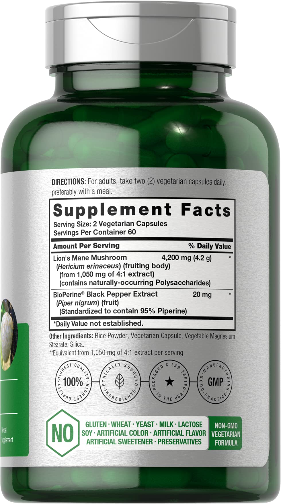 Horbäach Lions Mane Mushroom Extract | 120 Capsules | Vegetarian, Non-GMO, Gluten Free Supplement Horbäach
