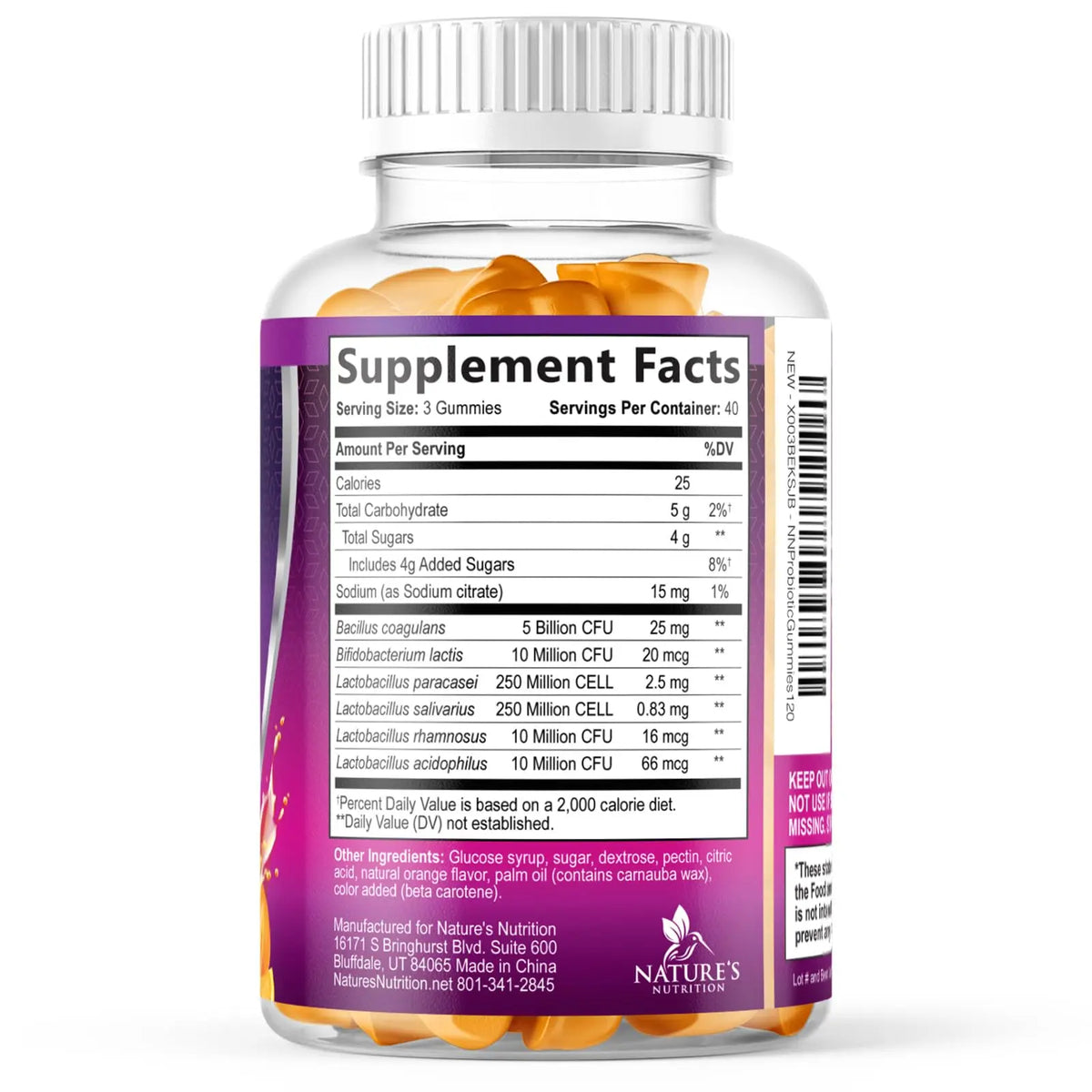 Probiotics for Digestive Health Gummies - 6 Unique Strains for Daily Immune Support & Gut Health, Supports Constipation, Gas & Bloating - Best Probiotic Supplement Nature's Nutrition