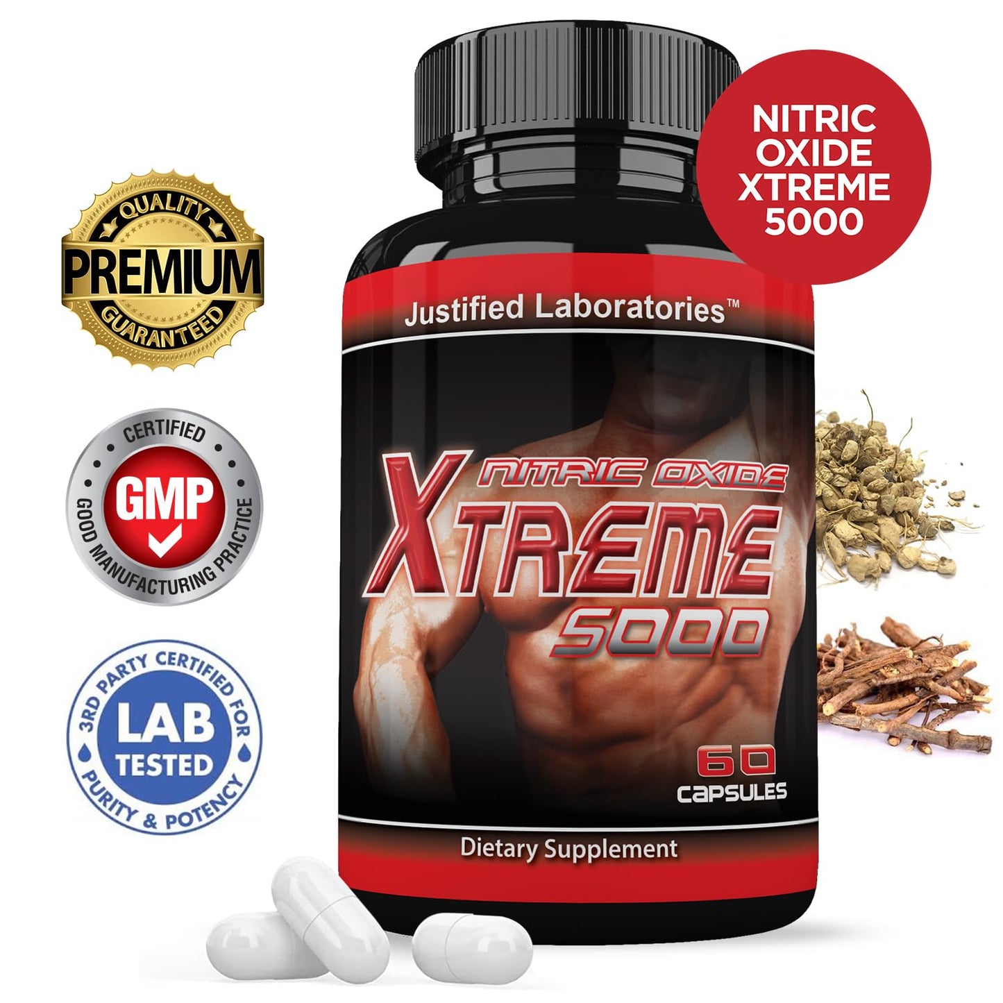 (3 Pack) Nitric Oxide Xtreme 5000 Advanced Men's Heath Formula 60 Capsules Justified Laboratories