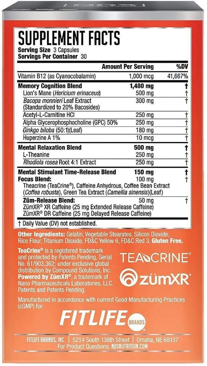 FitLife Brands Nutrition Neuro Sphere - Brain Health Formula - Nootropic, Increase Focus and Energy, Enhance Concentration, Antioxidant and Immunity Support - 90 Capsules FitLife Brands