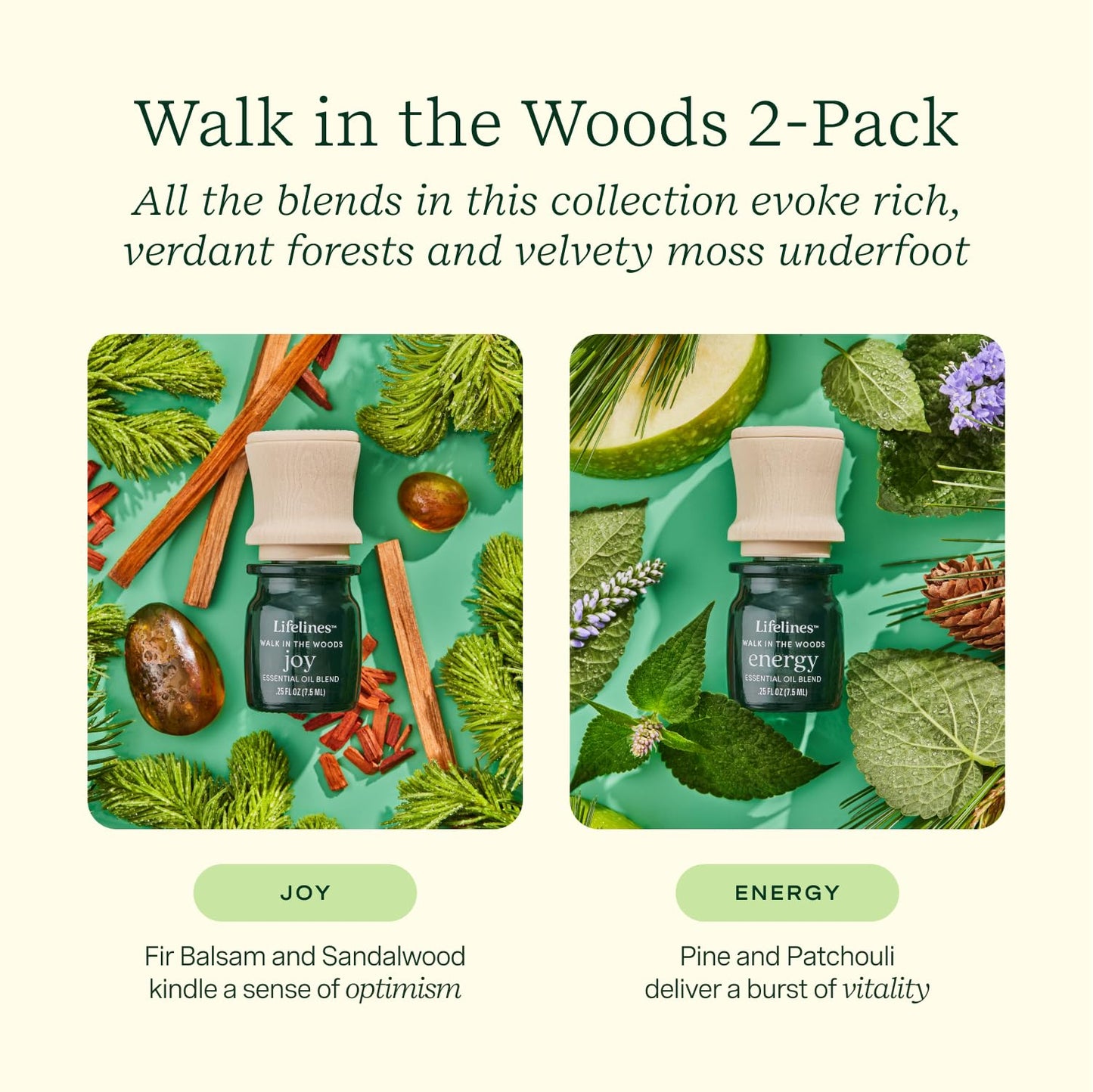 Lifelines Essential Oil Blend 2-Pack, Walk in The Woods: Energy & Joy Oils for Essential Oil Diffuser Lifelines
