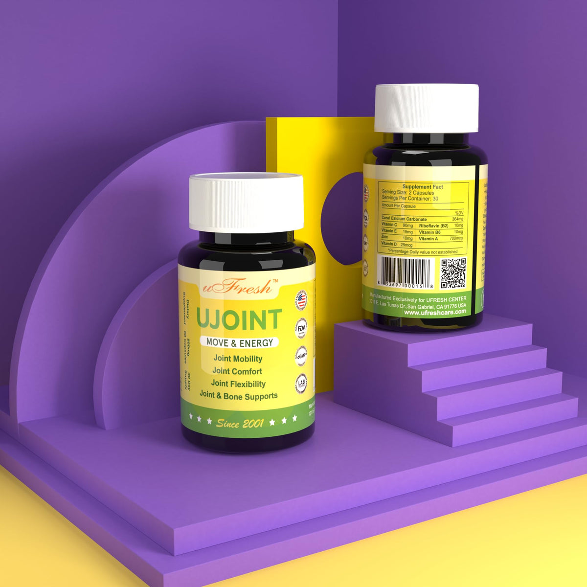 UJoint Move & Energy Joint Flexibility and Mobility Dietary Supplements, 30 Day Supply, 60 Capsules (1) uFresh