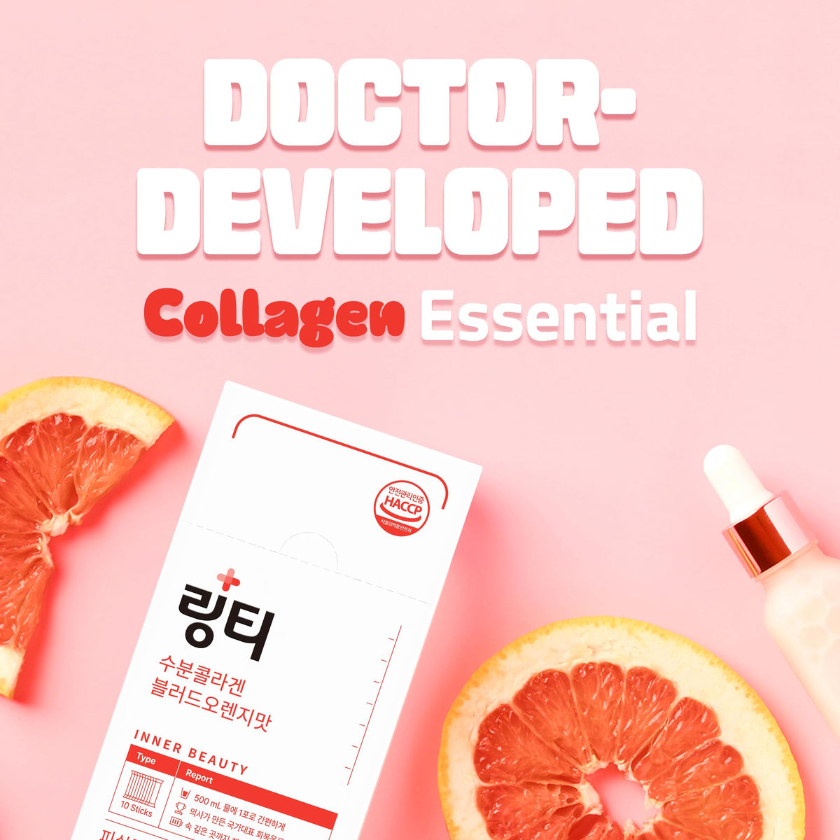 LINGTEA Doctor Developed Hydration Aqua Collagen Drink Mix -Blood Orange Flavor | 1,000mg Ultra-Micro Collagen | Maximum Absorption | Rapid Hydration | Vitamin C | Anti-Aging | Skin Health | 10 Count LINGTEA