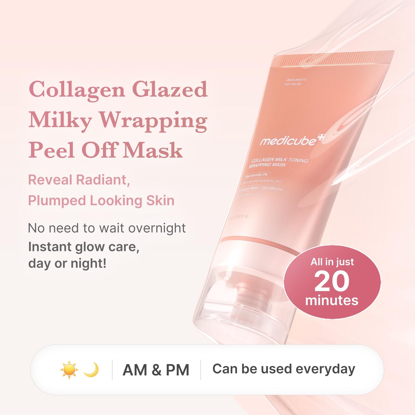 medicube Milky Collagen Double Glow Lock Duo: Collagen Glazed Milky Wrapping Mask and Booster Serum | 130DaCollagen, Niacinamide, Glutathione for Plumped, Radiant Glass Skin medicube