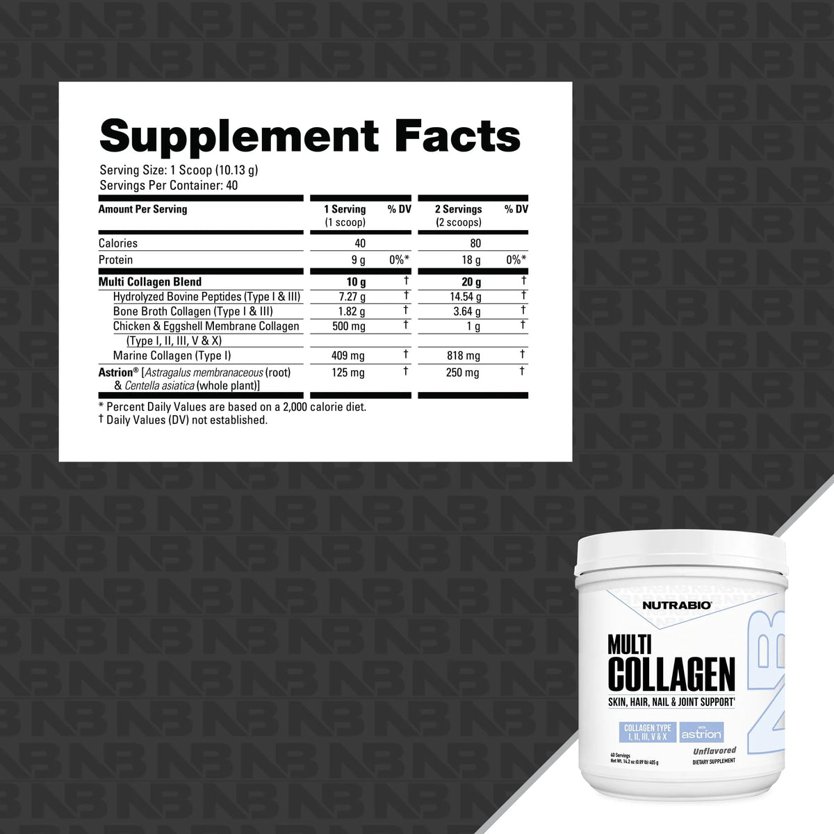 NutraBio Multi Collagen Powder - Hydrolyzed Collagen Peptides for Glowing Hair & Skin - Grass-Fed - Collagen Powder for Women and Men - 40 Servings- Unflavored NutraBio
