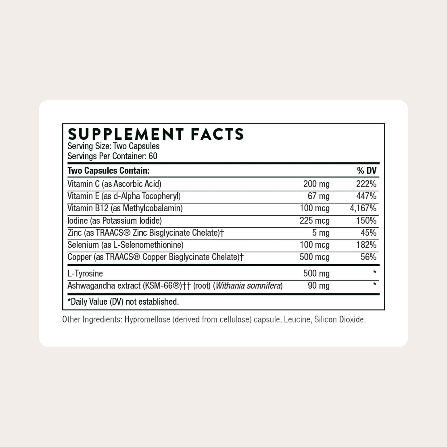 THORNE - Thyroid Health Complex (Formerly Thyrocsin) - Thyroid Cofactors for Thyroid Function Support* - Vitamins B12, C & E, Ashwagandha, Iodine, Zinc, Selenium, Copper & L-Tyrosine - 60 Servings THORNE