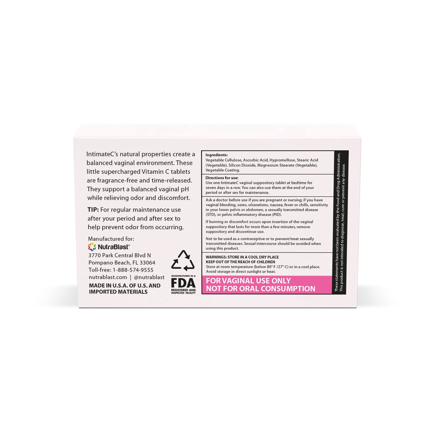 NutraBlast IntimateC Vaginal Odor Suppositories | 250mg Ascorbic Acid | Supports Odor Control NutraBlast