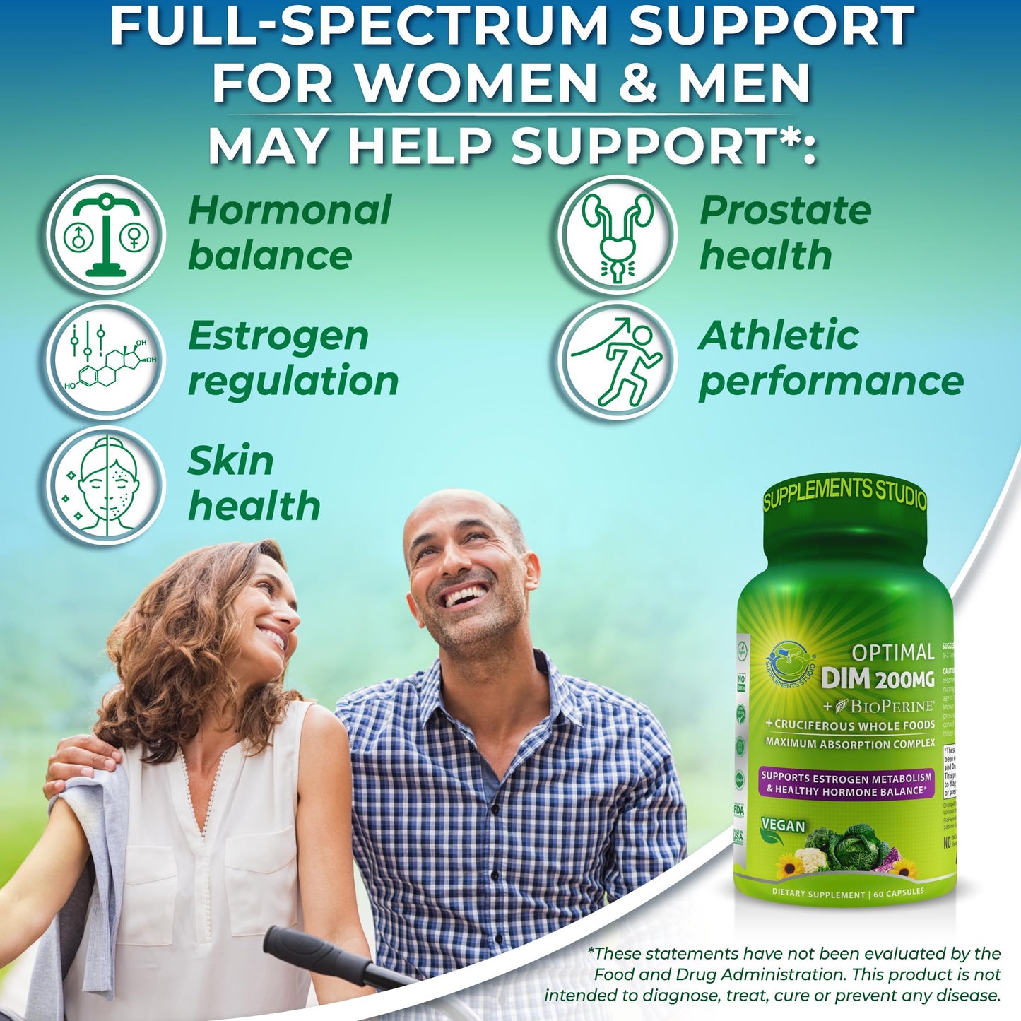 Optimal DIM 200mg Supplement for Women and Men - Made with Organic Whole Foods - Estrogen & Hormone Balance Support Diindolylmethane Complex - Maximum Absorption Delayed-Release Capsules - 60 Count SUPPLEMENTS STUDIO