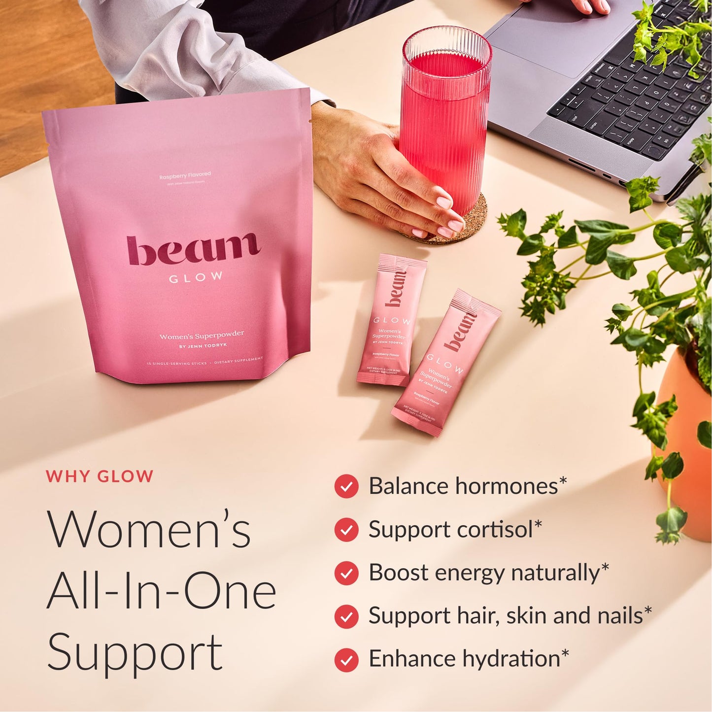 Beam Glow Hormone Balance Supplement for Women – Cortisol Supplement for Women, PMS Relief Supplement, Perimenopause & PCOS Support, Womens Vitamins, Thyroid Support with Ashwagandha & Selenium Beam