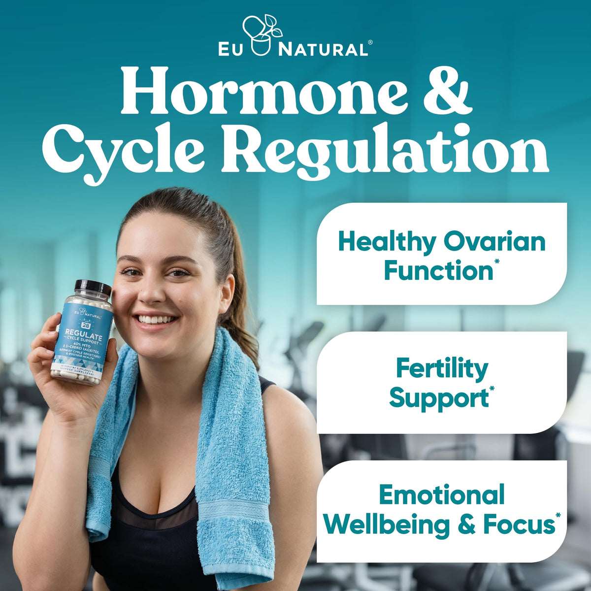 Regulate Cycle Support – Hormone Balance for Women at Optimal 40:1 Myo-Inositol 2000 mg & D-Chiro Inositol 50 mg – Supplement for Period Consistency, Menstrual & Ovulation Support – 120 Vegan Capsules Eu Natural