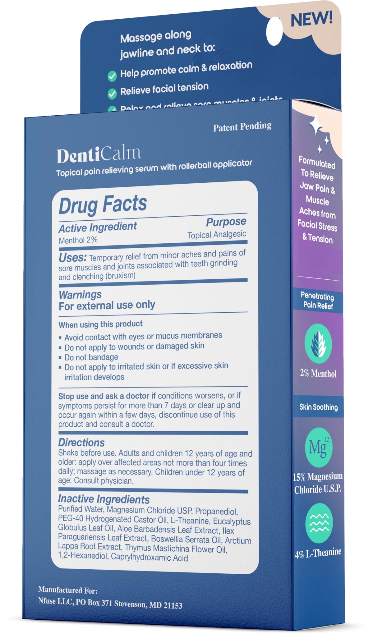 nfuse DentiCalm Soothing Pain Relief for Teeth Grinding and Jaw Clenching (Bruxism), for Jaw, Head and Neck Pain, Stiffness and Tension, Nightguard Discomfort Relief, 0.47 OZ nfuse