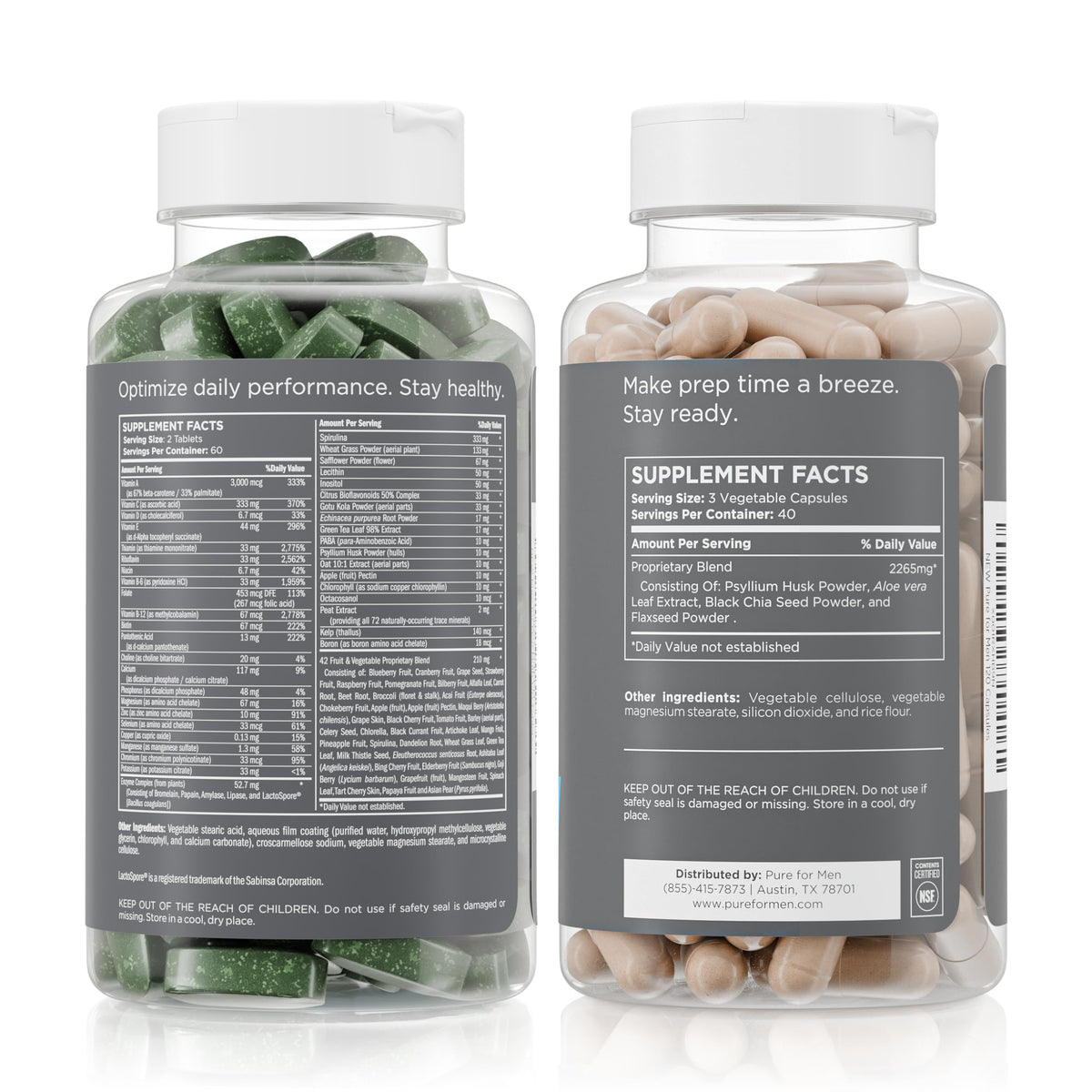 Pure for Men Original Stay Ready Fiber Supplement (120 Capsules) + Vegan Multivitamin (120 Capsules) Pure for Men