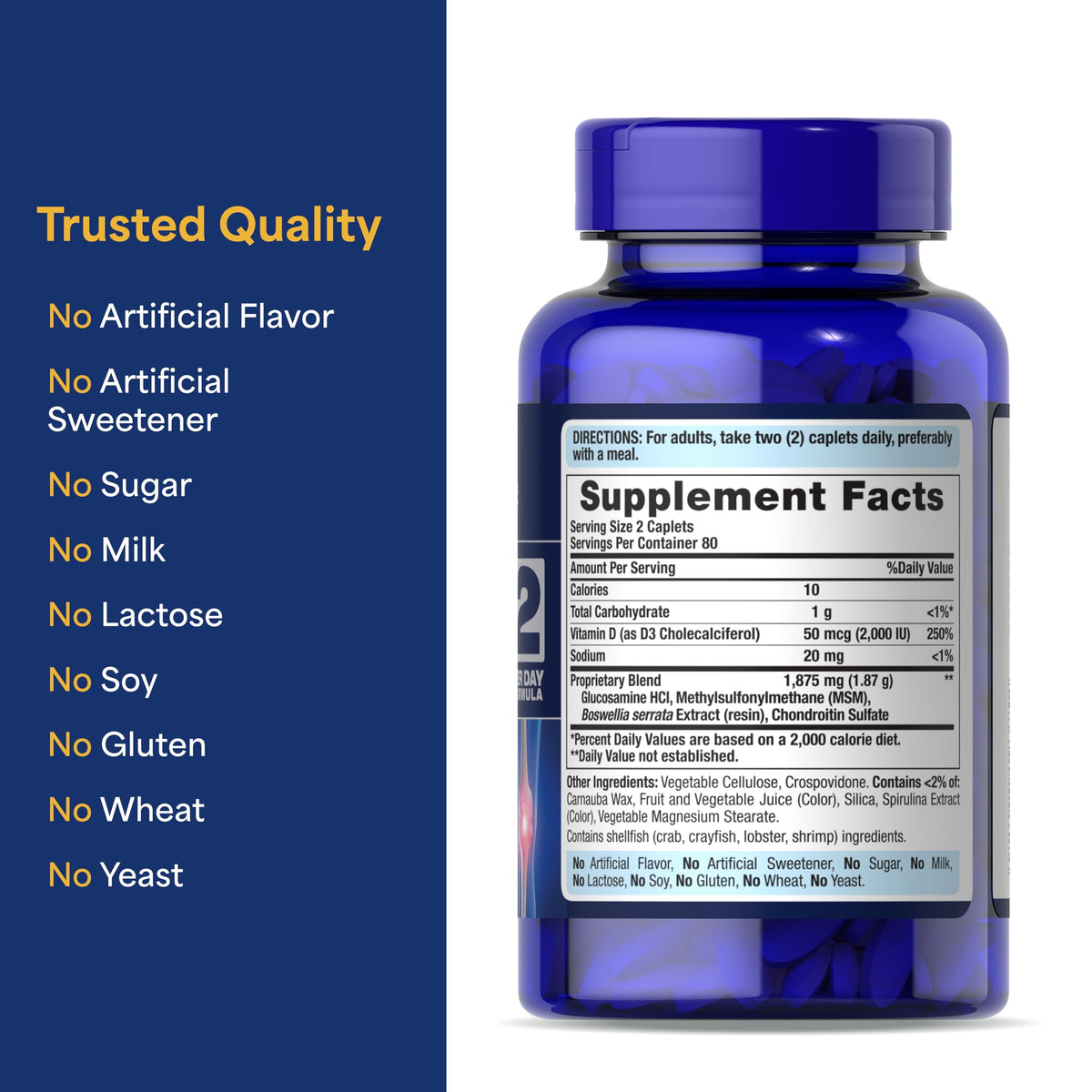 Puritan's Pride Advanced Glucosamine Chondroitin MSM with Vitamin D3 50mcg (2000 IU), Dietary Supplement for Joint Health Puritan's Pride