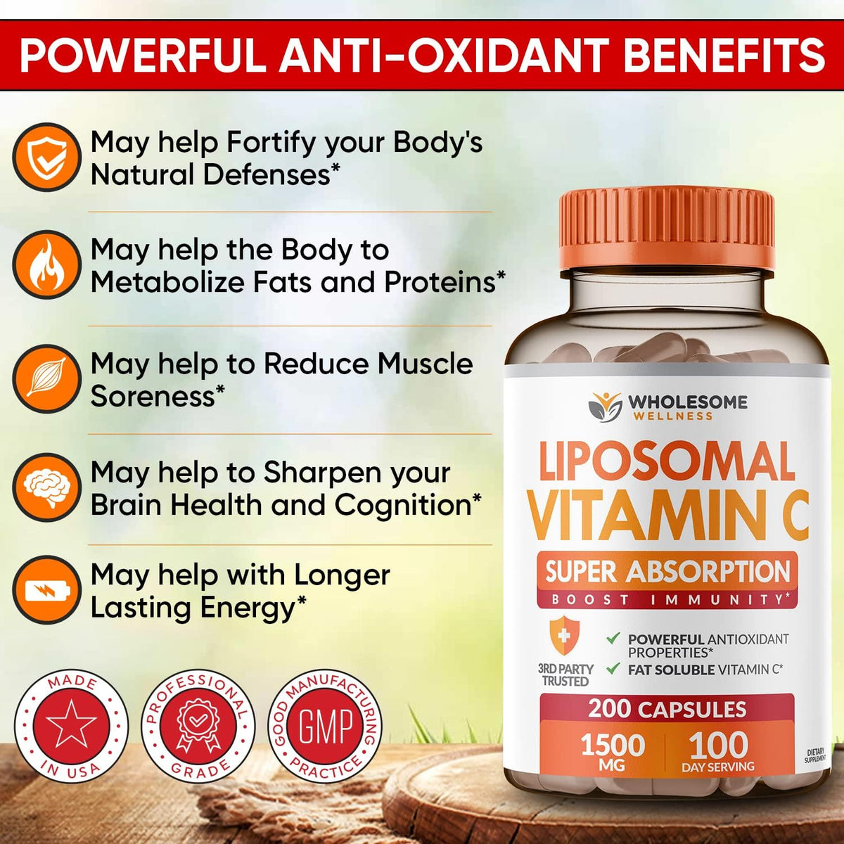 Grass Fed Desiccated Beef Liver Capsules (180 Pills, 750mg Each) + Liposomal Vitamin C Capsules (200 Pills 1500mg Buffered) High Absorption VIT C Bundle Gsupps Australia