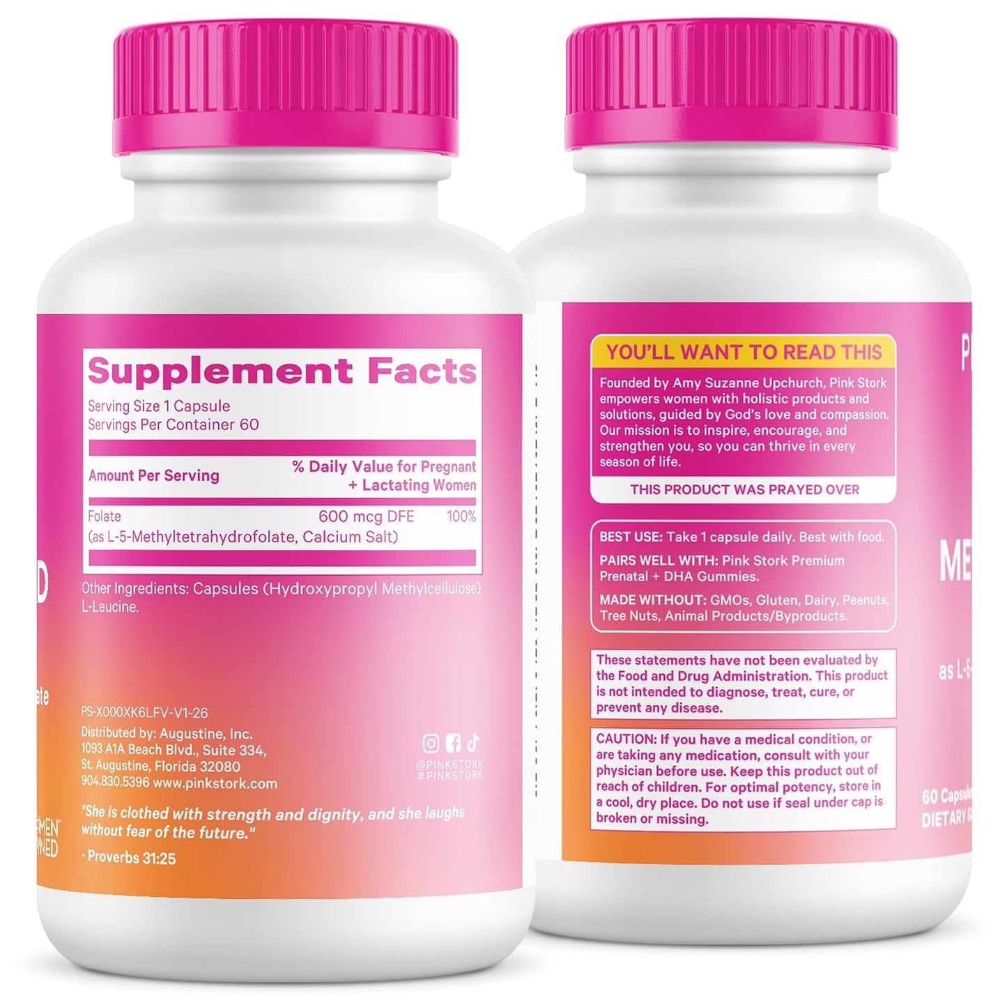 Pink Stork Folate: Methyl Folate - MTHFR Acid, Natural Form of Folic Acid for Pregnancy, Formulated for Mom + Baby, Women-Owned, 60 Capsules (Packaging May Vary) Gsupps Australia