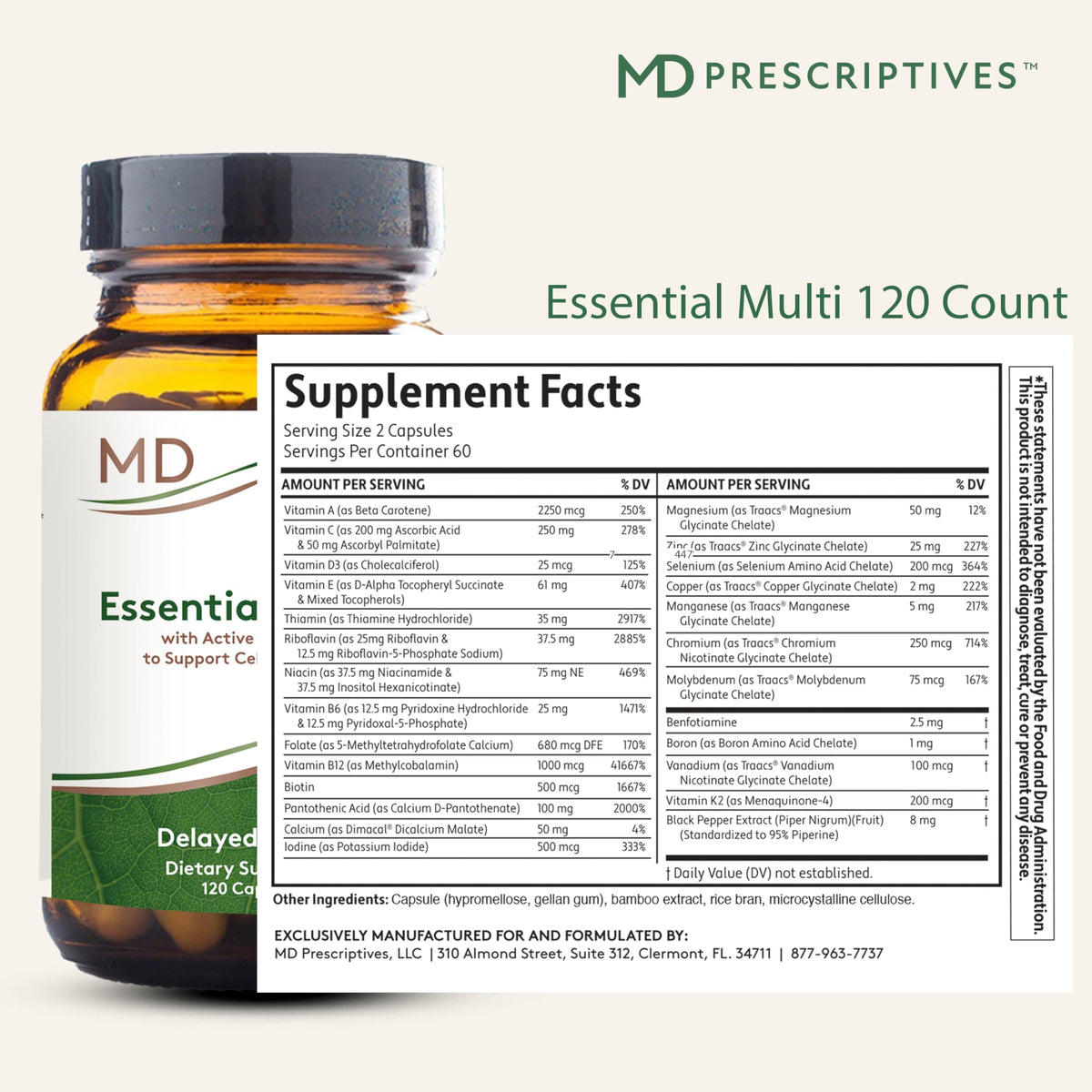 MD Prescriptives - Essential Multi (Delayed Release) - Multivitamin Mineral Complex Supplement for Enhanced Hormone Support - 120 Capsules MD Prescriptives