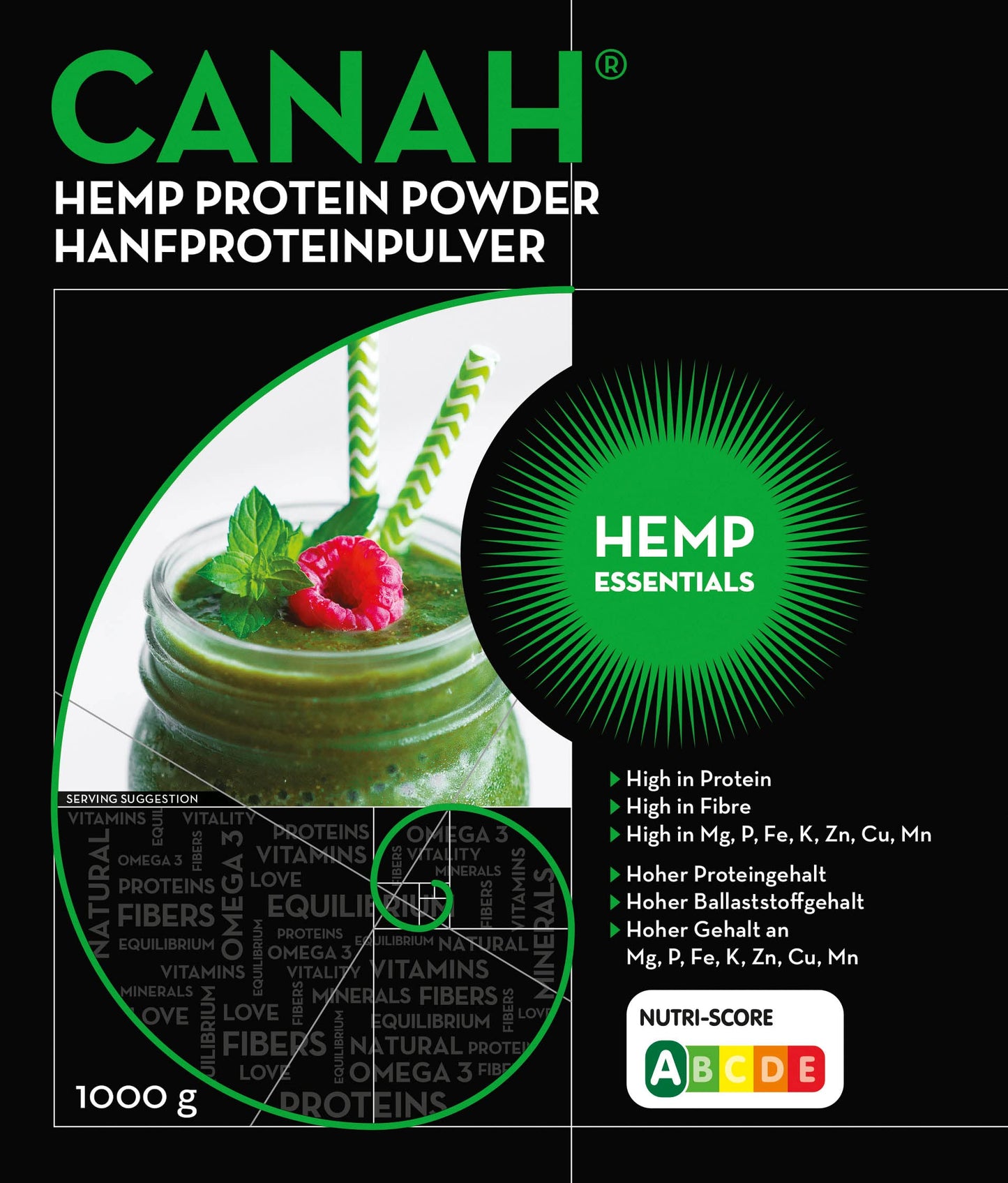 Canah® Natural Hemp Protein Powder 1 kg Vegan, High in Protein, Fibre, Omega 3 & Omega 6, Amino Acids, Vitamins and Minerals, Certified Kosher + Free Bonus Recipes Hemp EssentialsBuy Supplements Australia