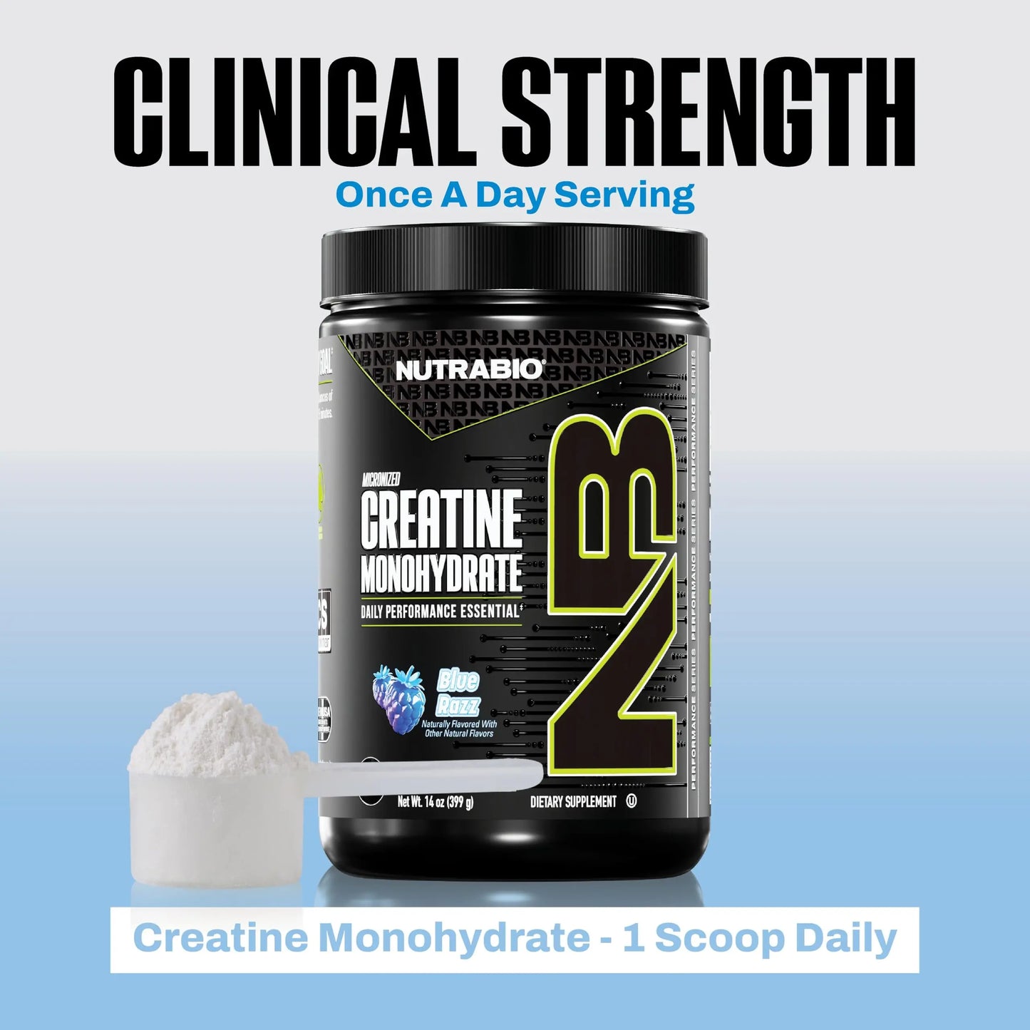 NutraBio Pure Micronized Creatine Monohydrate Powder Supplement, Blue Razz (300 g) - Supports Bulk Muscle Energy, Recovery, and Strength - HPLC Tested Creatine Powder Supplement for Men and Women NutraBio