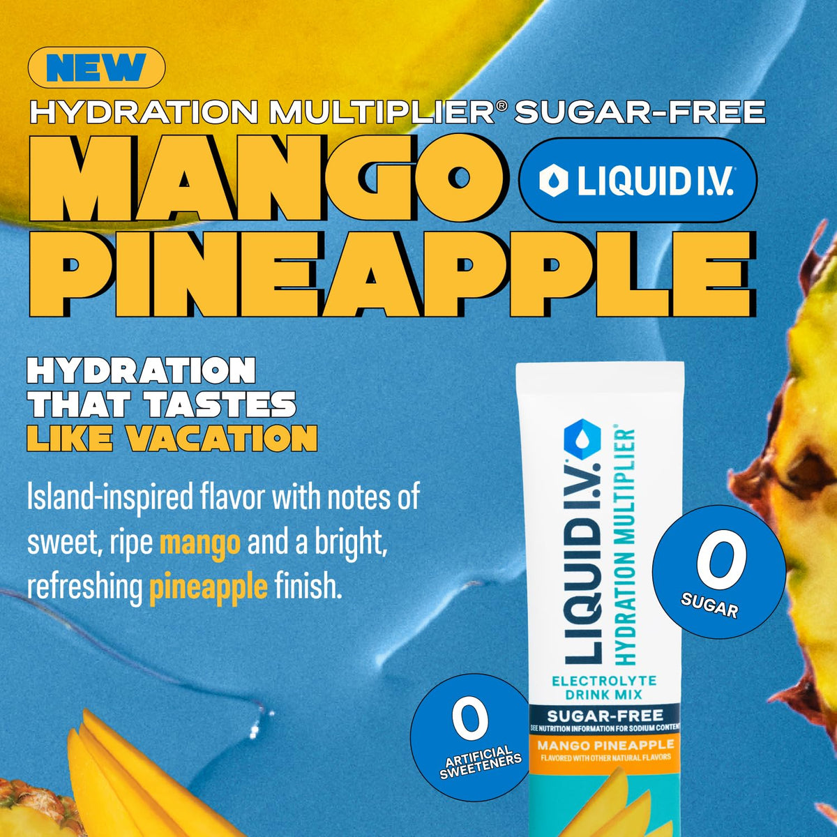 Liquid I.V.® Hydration Multiplier Sugar-Free - Mango Pineapple | Electrolyte Powder Drink Mix | 1 Pack (14 Servings) Liquid I.V.