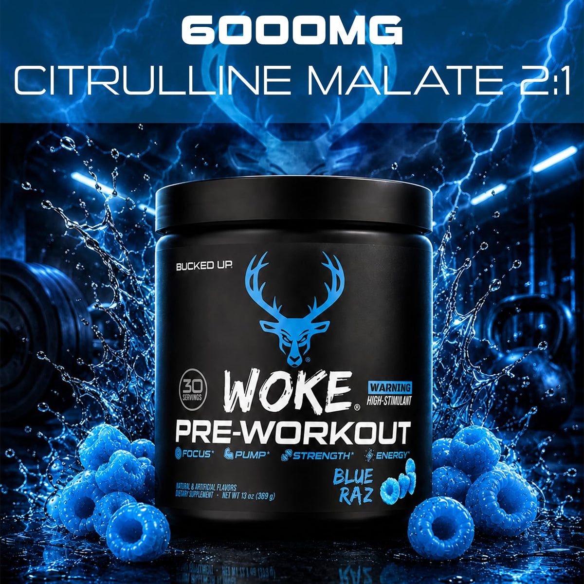 Bucked Up - Woke - HIGH STIM Pre Workout - Best Tasting - Focus Nootropic, Pump, Strength and Growth, 30 Servings (Rocket Pop) Gsupps Australia