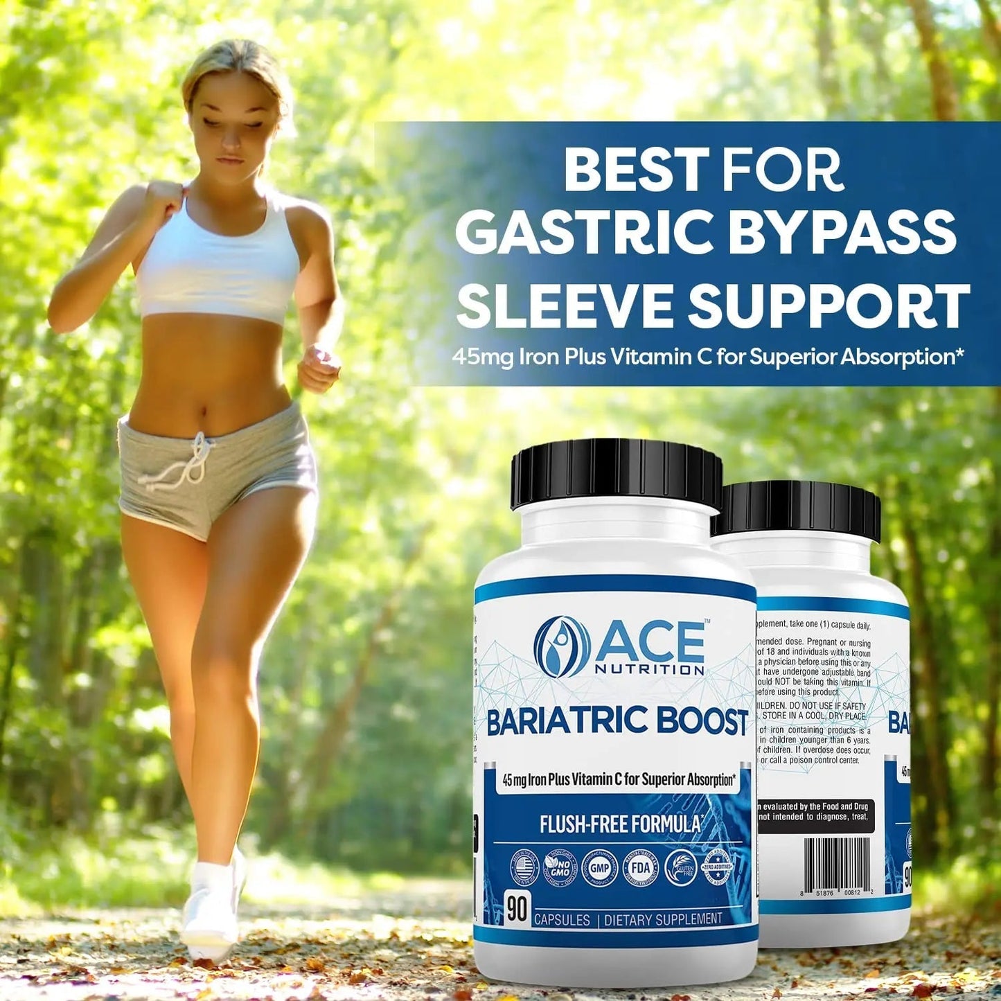 Bariatric Boost One-A-Day Multivitamin 90 Day Supply with 45mg Iron Post Gastric Bypass Sleeve Surgery | Non-GMO, Gluten Free, Bariatric Multivitamin Made in USA | ACE NUTRITION