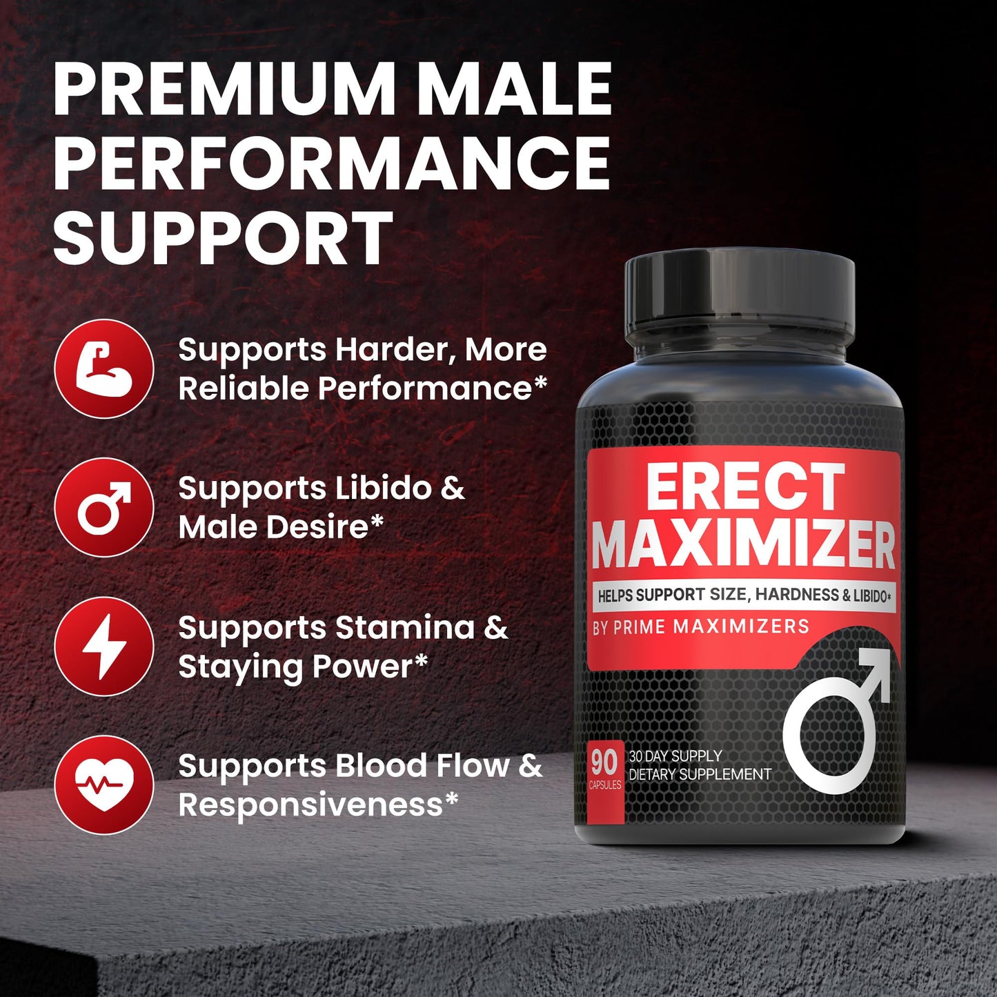 Premium Male Enhancement | Rapid Acting Blood Flow Support | Bigger, Rock Hard, Longer | 9 in 1 Intimacy Complex to Restore Confidence, California Manufactured, 3rd Party Tested – 90 Caps PRIME MAXIMIZERS