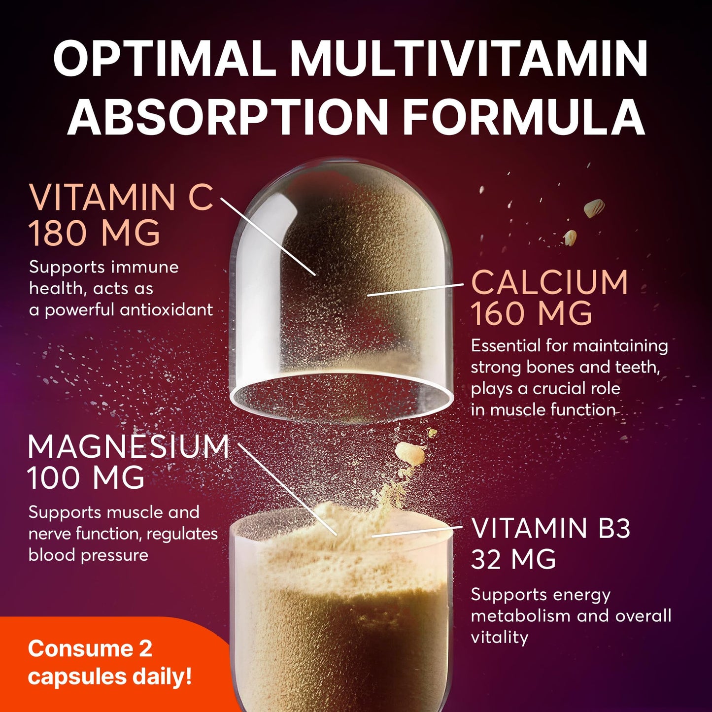 Multivitamin Supplement | Complex with Vitamin A, C, D, E, K1, B, Zinc & Chromium | Hair, Skin & Nail Beauty Vitamins | Immune Support Supplements for Men & Women | 60 Capsules SUPLINT