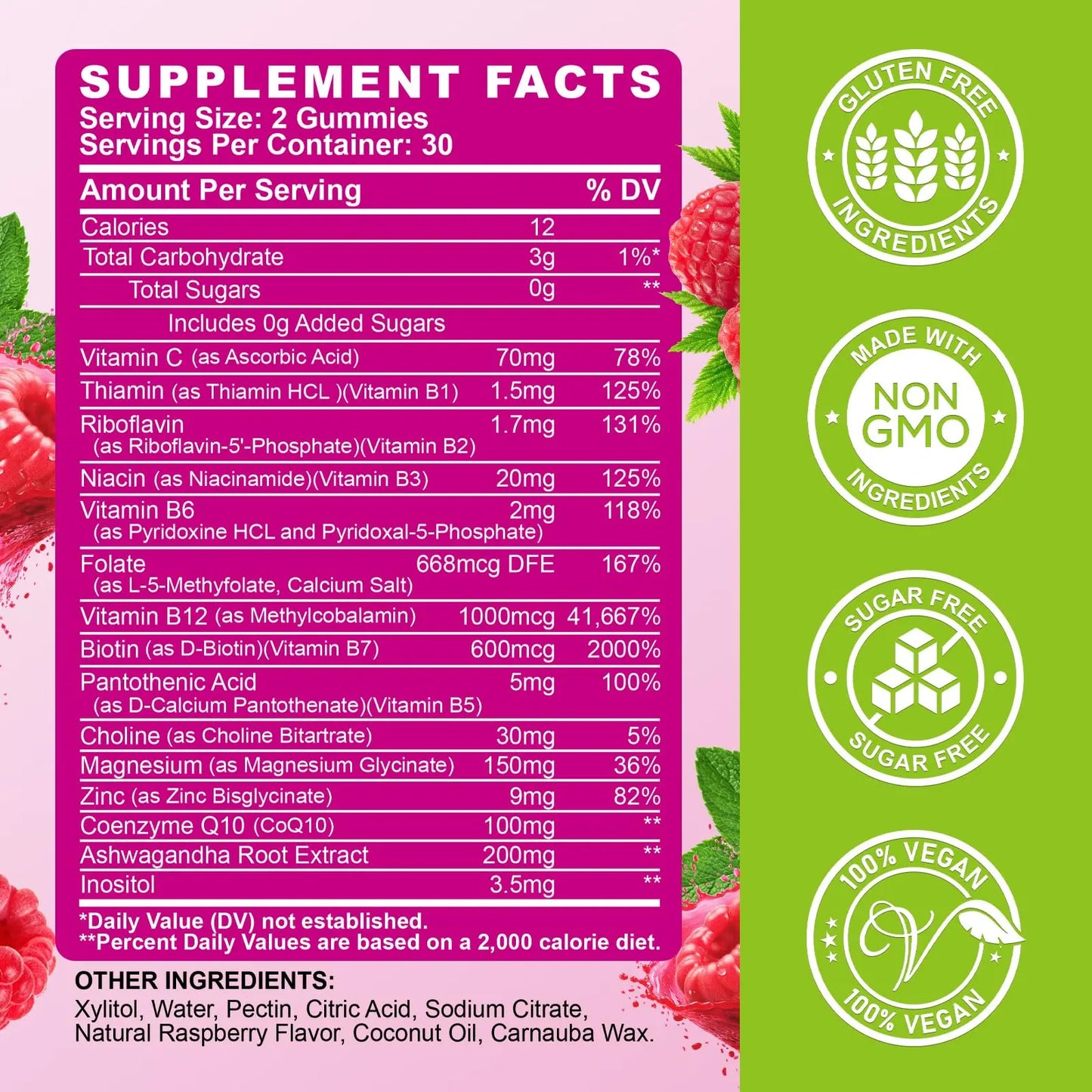 Vitamin B Complex Gummies for Women & Me, Vitamin B12, B1, B2, B3, B6, B7, B9 with Vitamin C, Zinc, Magnesium & CoQ10 for Energy, Brain, Nervous System & Mood, ReviNutra