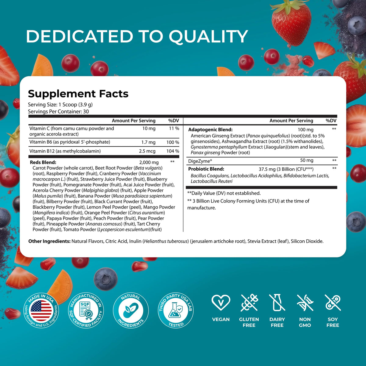 PUREHEALTH RESEARCH Metabolic Reds - Organic Superfood Powder Supplement - Fruit, Veggie, Adaptogenic, Probiotic Blends & More - for Metabolism & Energy Support - 4.13 Oz. - 30 Servings PUREHEALTH RESEARCH