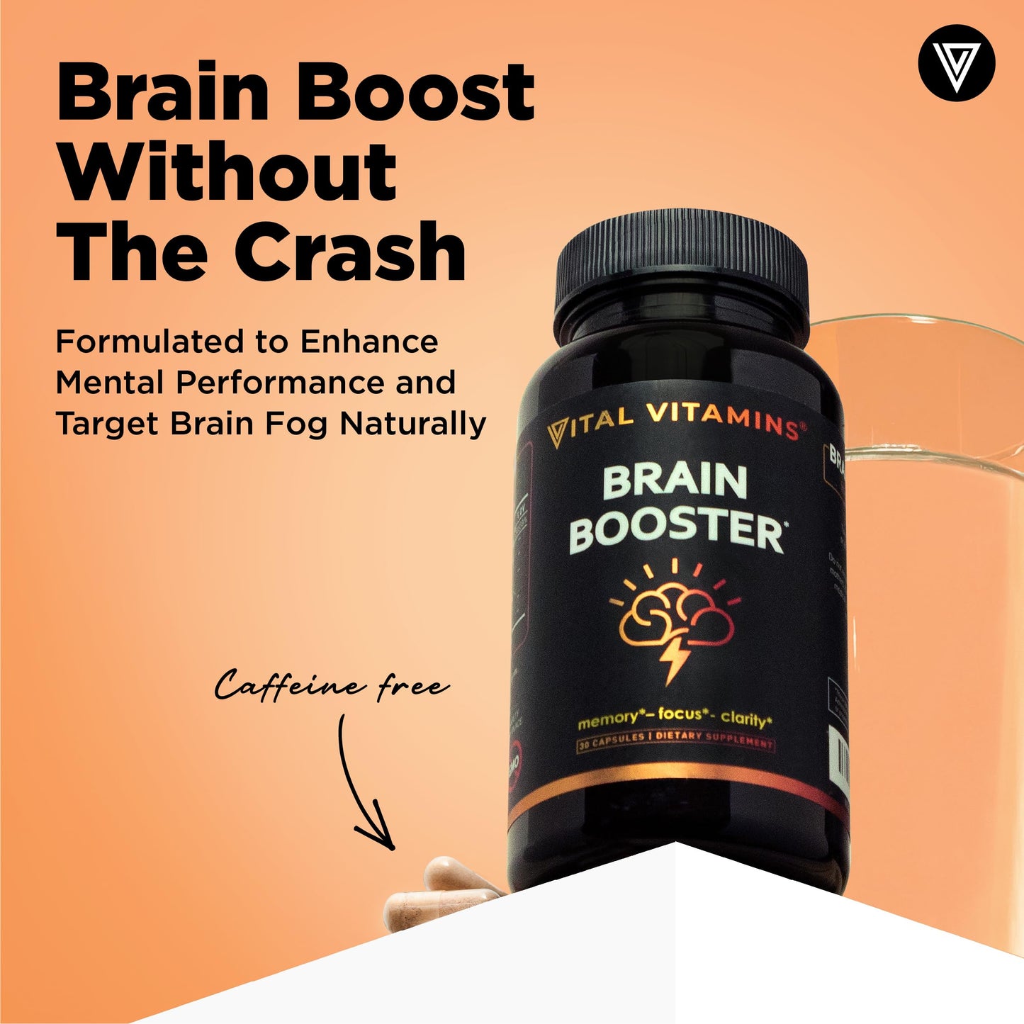 Vital Vitamins Brain Supplements with Bacopa Monnieri - for Memory and Focus – Nootropic Brain Booster - Caffeine-Free Support for Adults & Seniors – Non-GMO, 30-Day Supply, 30 Capsules Vital Vitamins