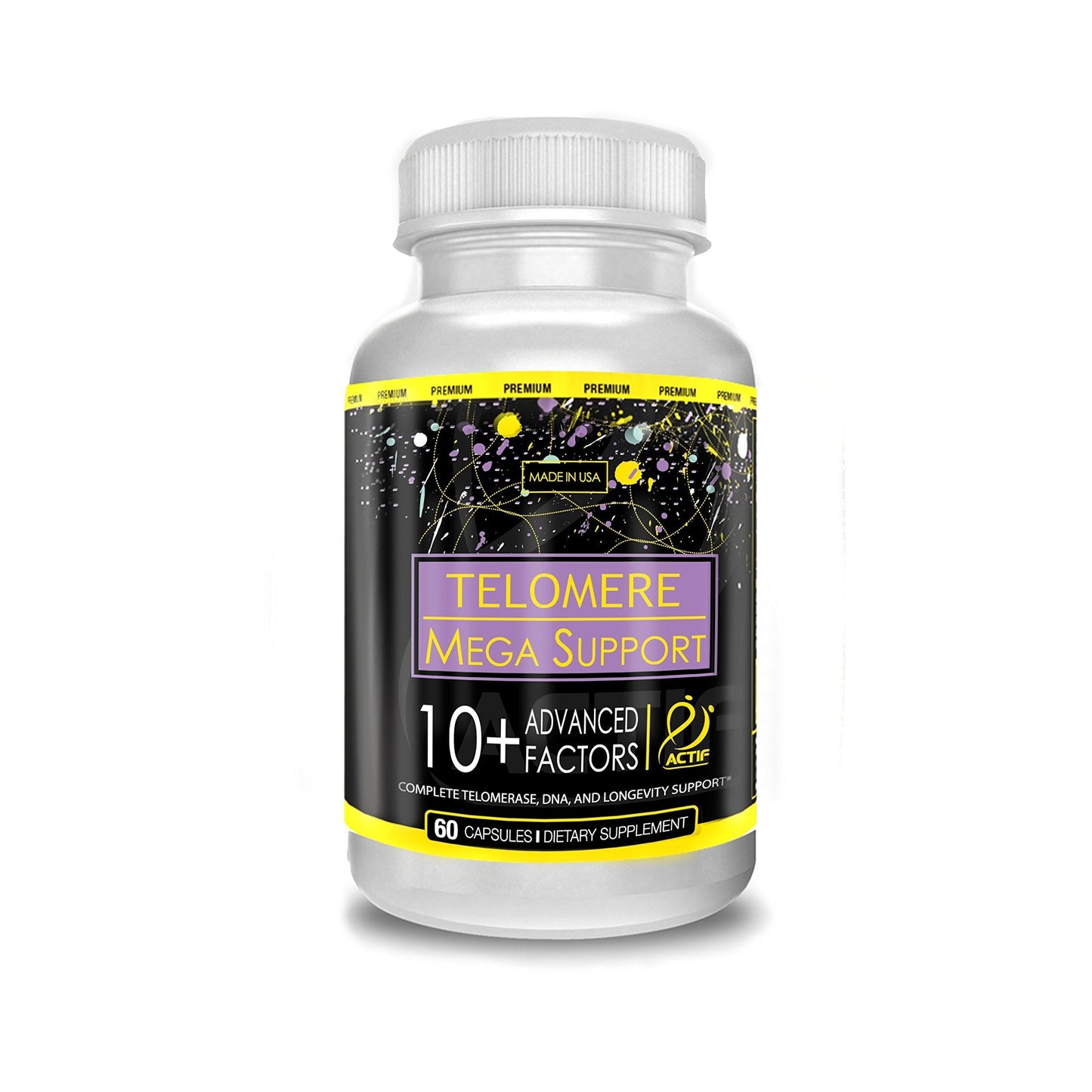 ACTIF Telomere Mega Support with 10+ Factors, Non-GMO, Telomerase and DNA Supplement for Energy, Memory and Anti-Aging, Made in USA, 60 Count ACTIF