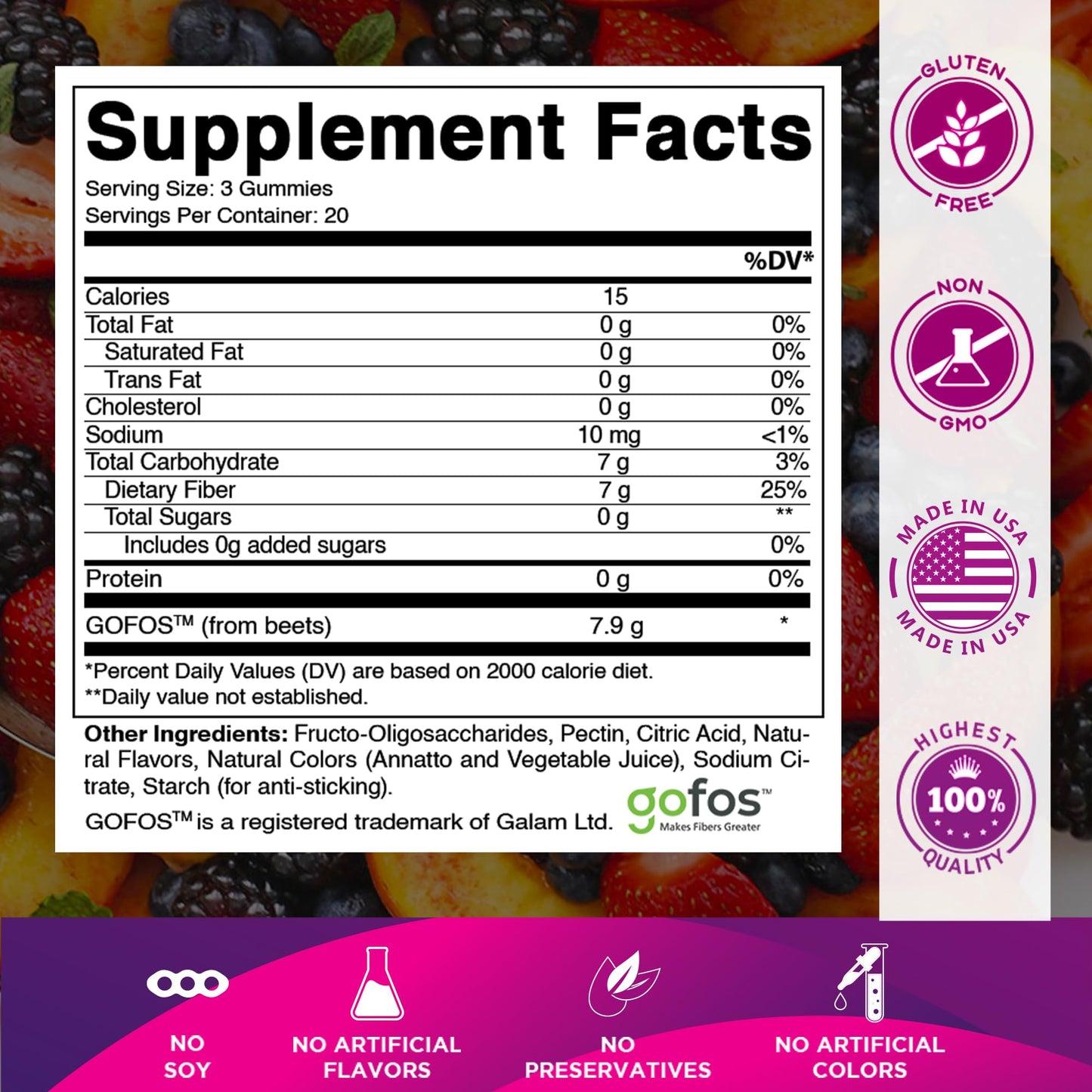 Vitamatic Prebiotic Fiber Gummies for Adults – 2 Pack (Total 120 Gummies) 7g Fiber per Serving | Extra Strength | Zero Sugar Added | Pectin-Based Vitamatic