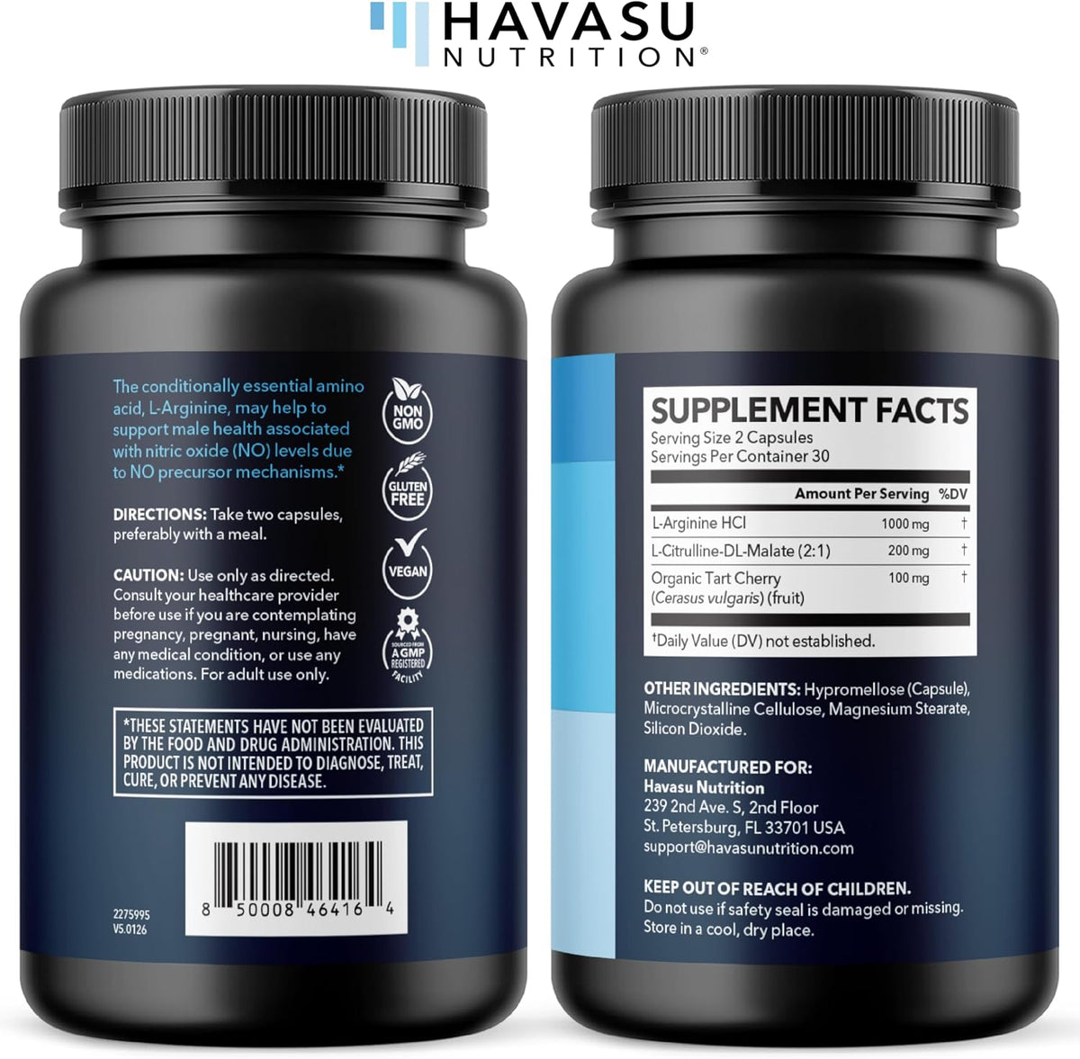 L-Arginine and L-Citrulline for Men, Nitric Oxide Support, 30 Servings | L Arginine 1000mg Capsules with L Citrulline and Tart Cherry, Performance Supplement for Men's Health, Vegan, 60 Count Gsupps Australia
