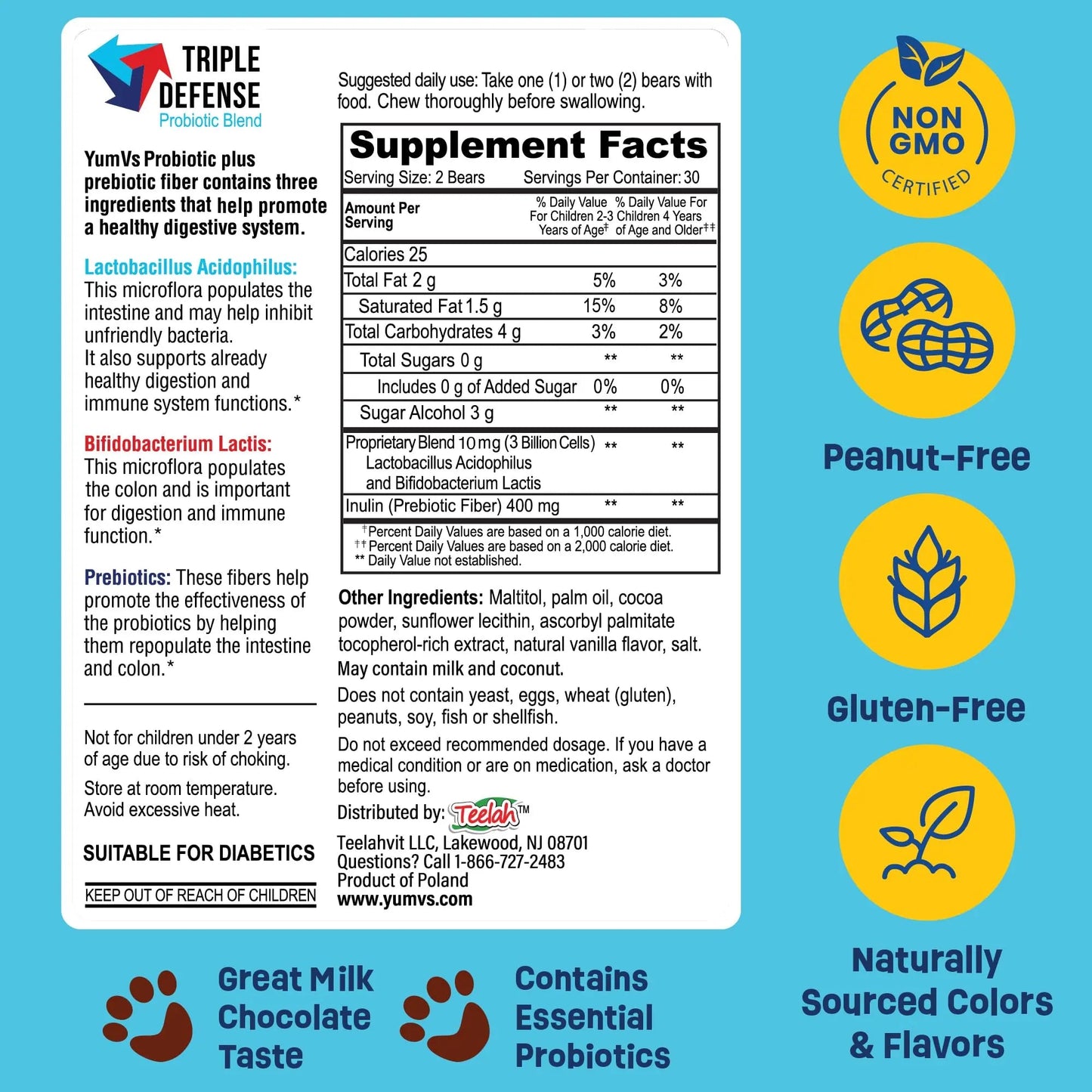 YUM-V'S Probiotics & Multivitamin Bundle for Kids – Probiotic with Prebiotic Fiber Chocolate Bears + Multivitamin & Multimineral with Iron Chewables – Digestive, Immune & Overall Health Support YUM-V'S