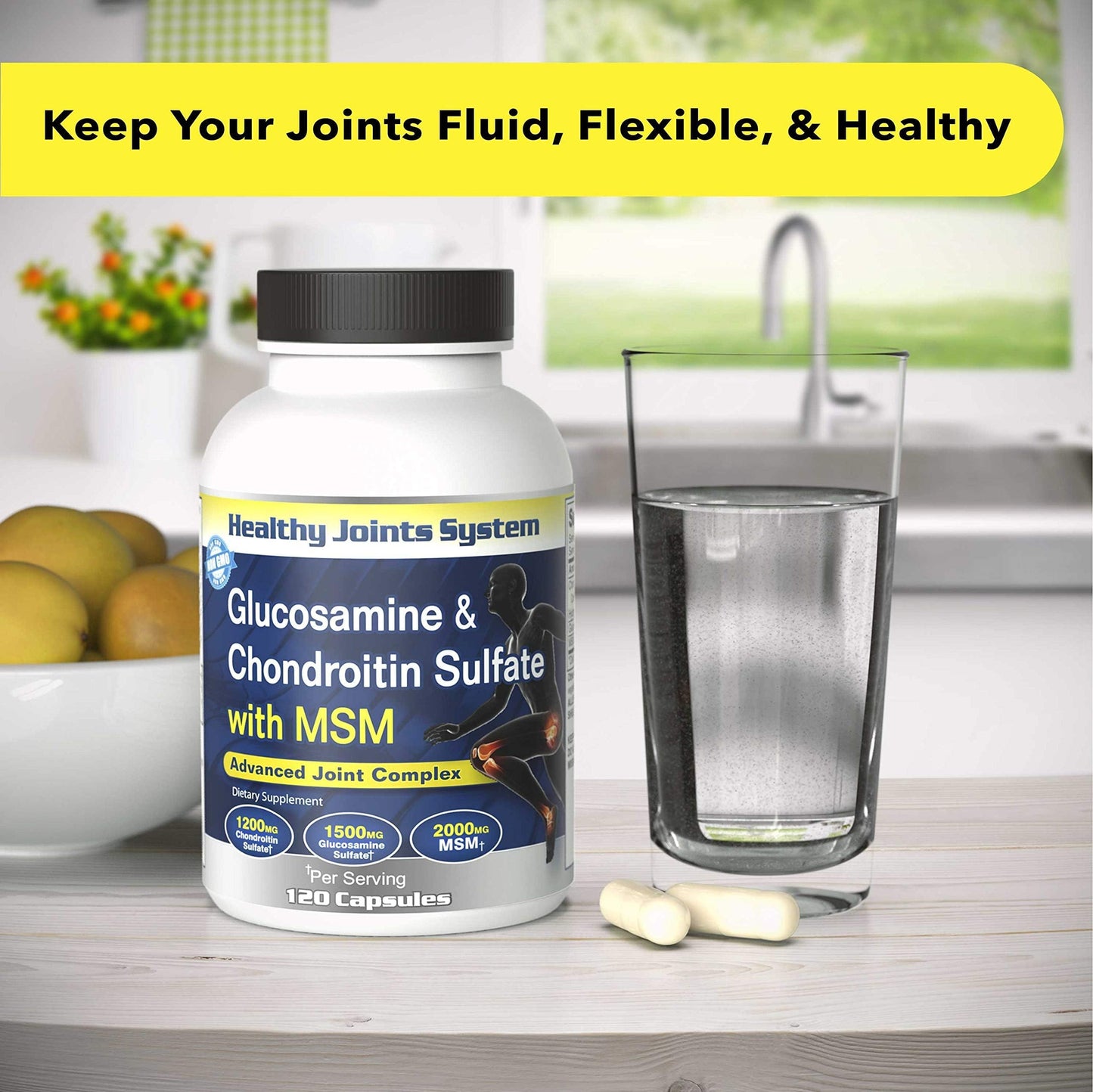 Healthy Joints System Glucosamine Chondroitin MSM Supplement for Joint & Bone Health - 120 Capsules | Joint Support & Discomfort Relief for Back, Knees, Hands Healthy Joints System