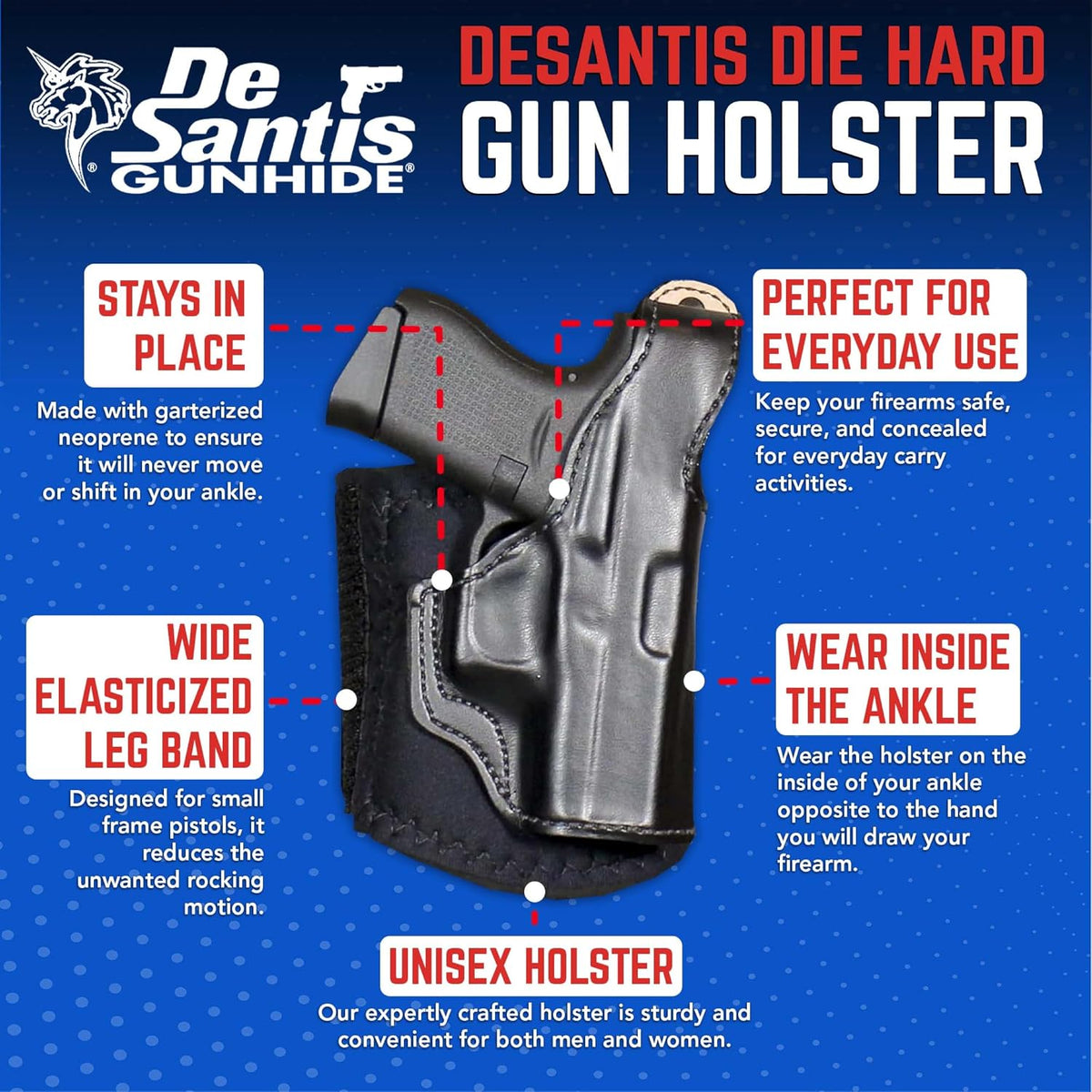 Desantis Die Hard Ankle Rig - Fits Glock 43 & More - Right Hand Draw, Black Gsupps Australia