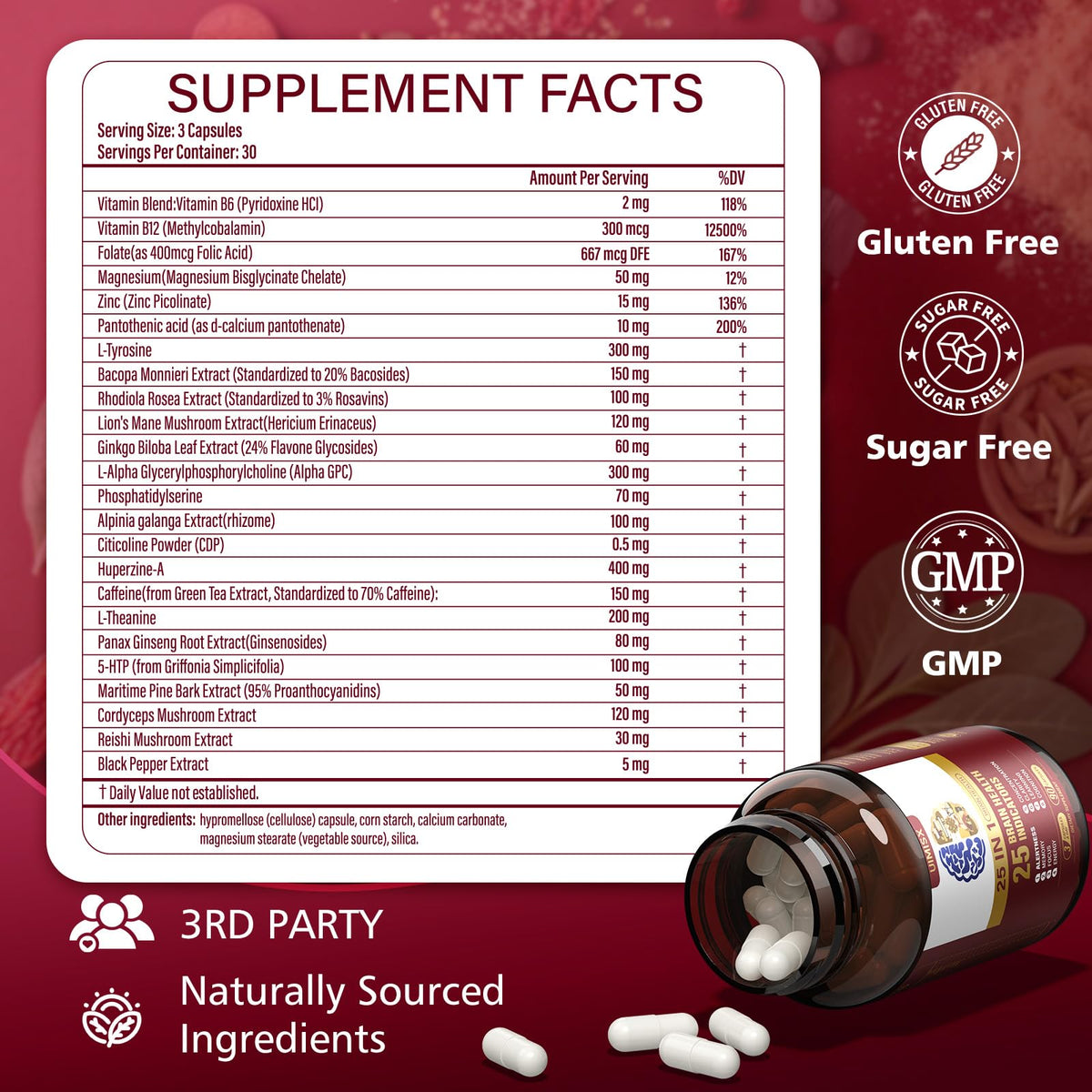 UIMISX Brain Supplement for Mental Alertness, Memory, Focus & Energy, Alpha GPC, Huperzine-A, L-Tyrosine, Phosphatidylserine, Vitamins B6 B12, High Absorption, 90 Capsules UIMISX