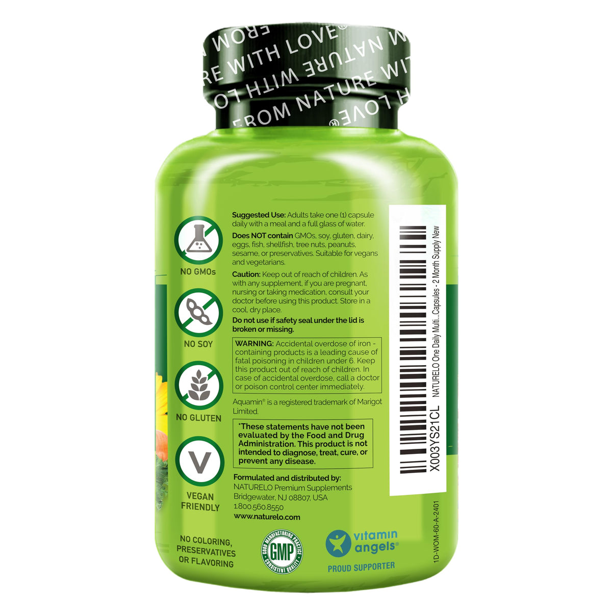 NATURELO One Daily Multivitamin for Women w/Vitamin B12, 60 Ct, Energy Support, Whole Food Daily Women Multivitamin Supplement, Nourish Hair/Skin/Nail, Non-GMO, No Soy, Gluten Free, 2 Month Supply NATURELO