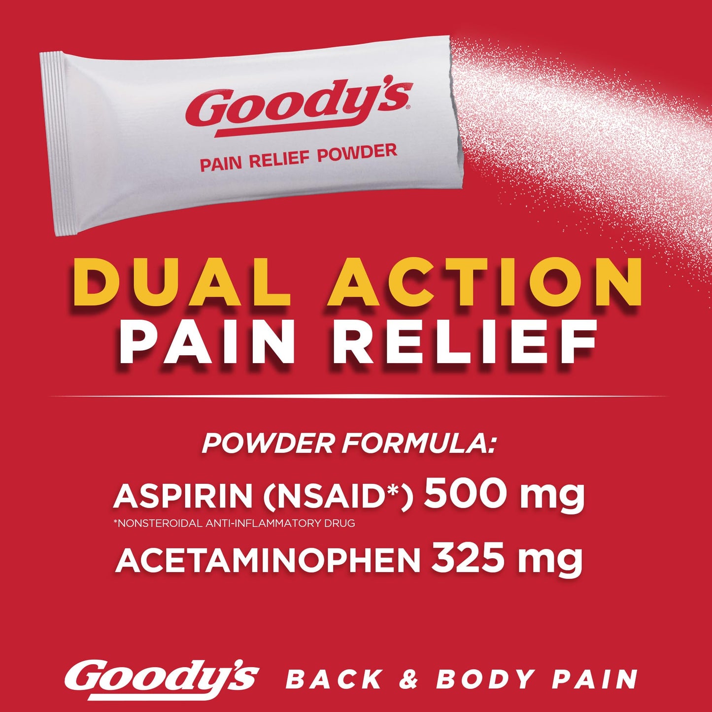 Goody's Body Ache & Back Pain Relief Powder, Dual Action with Acetaminophen & Aspirin, Caffeine-Free, 6 Count, Pack of 12 Goody's