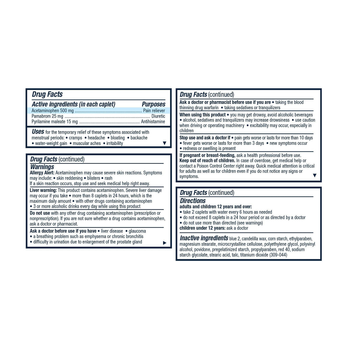 Pamprin Multi-Symptom Formula, with Acetaminophen, Menstrual Period Symptoms Relief Including Cramps Pamprin