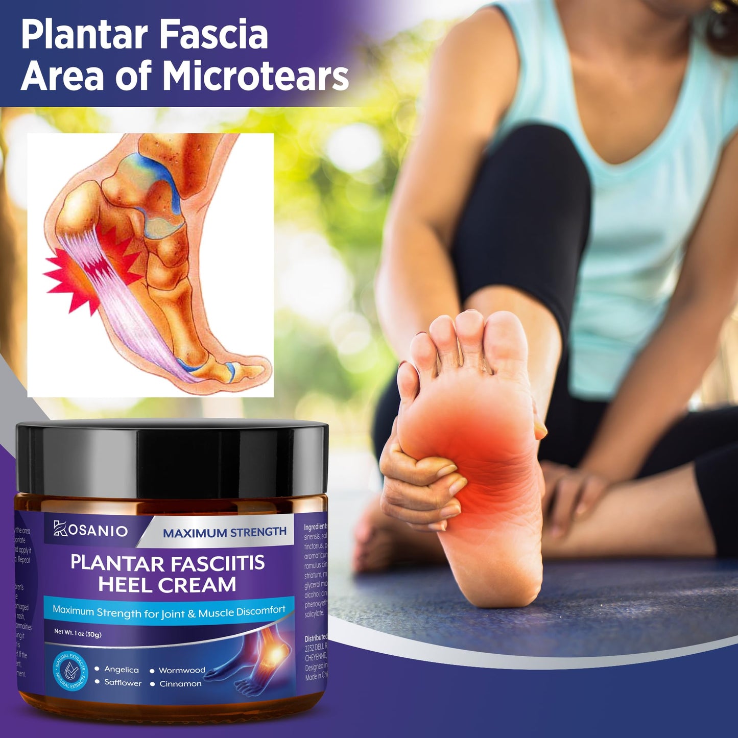 KOSANIO Plantar Fasciitis Relief Cream - Heel Discomfort Relief for Plantar Fasciitis, Foot, Knee, Hands, Legs - Natural Herbal Concentrate Formula - (30g / 1 oz (Pack of 1)) KOSANIO
