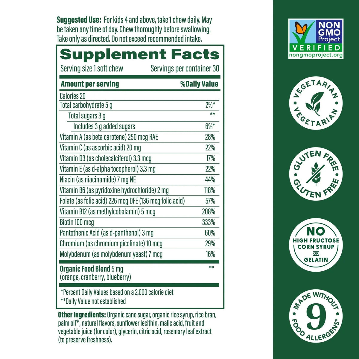 MegaFood Kids One Daily Multivitamin Soft Chews - Kids Vitamins with Vitamin B, Vitamin C, Vitamin D & Vitamin E - Age 4+, Vegetarian MegaFood