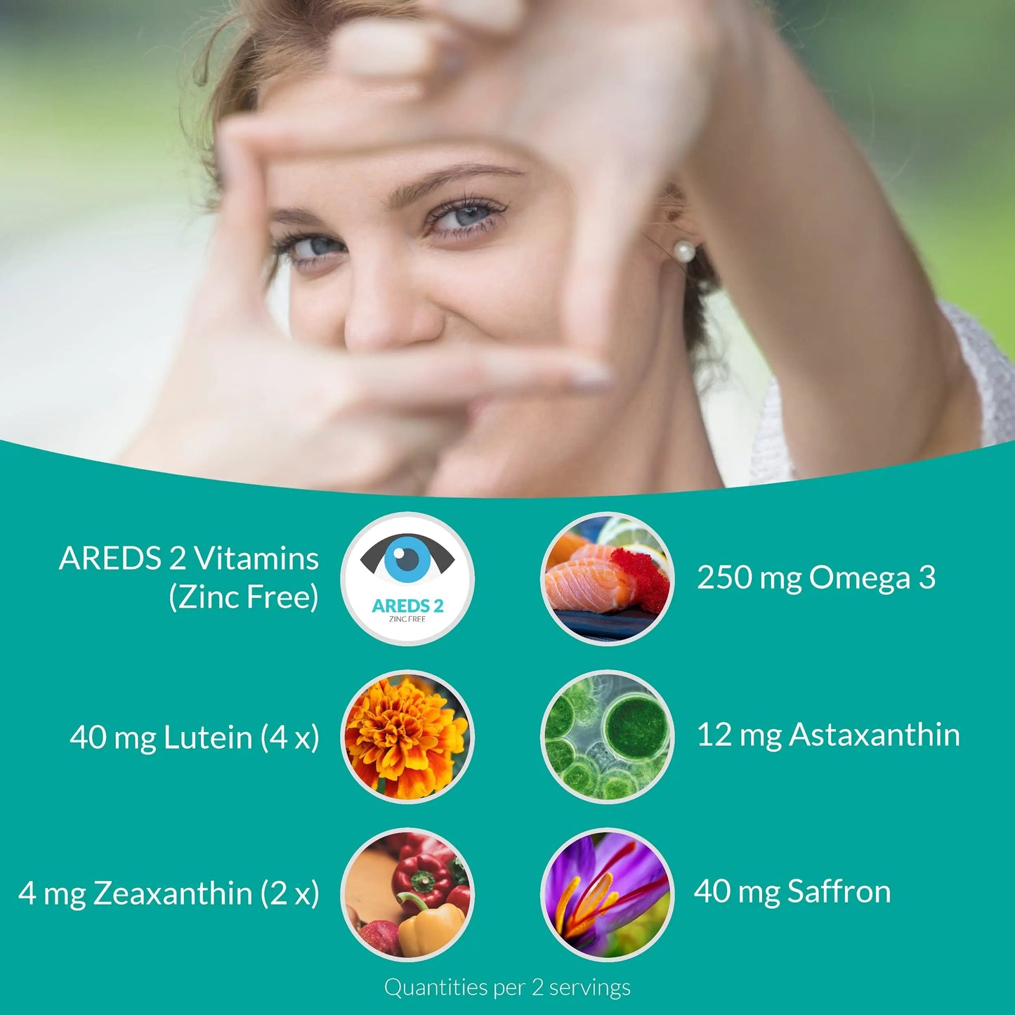 UpNourish AREDS 2 Plus Eye Vitamin Supplement, AREDS 2 Zinc Free Formula with Lutein, Zeaxanthin, Saffron, Astaxanthin & DHA - 120 softgels UpNourish