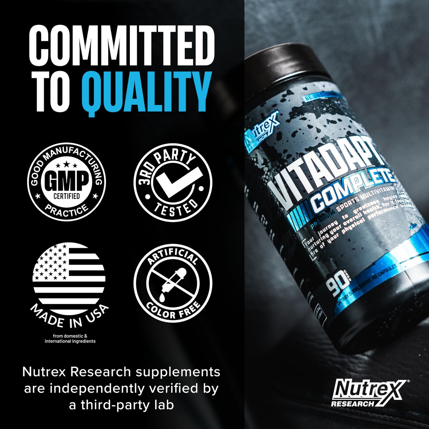 Nutrex Research Vitadapt Complete Sports Multivitamin for Men - 24 Vitamins, KSM-66 Ashwagandha and Minerals for Athletes - Mens Multivitamin (90 Capsules) Nutrex Research