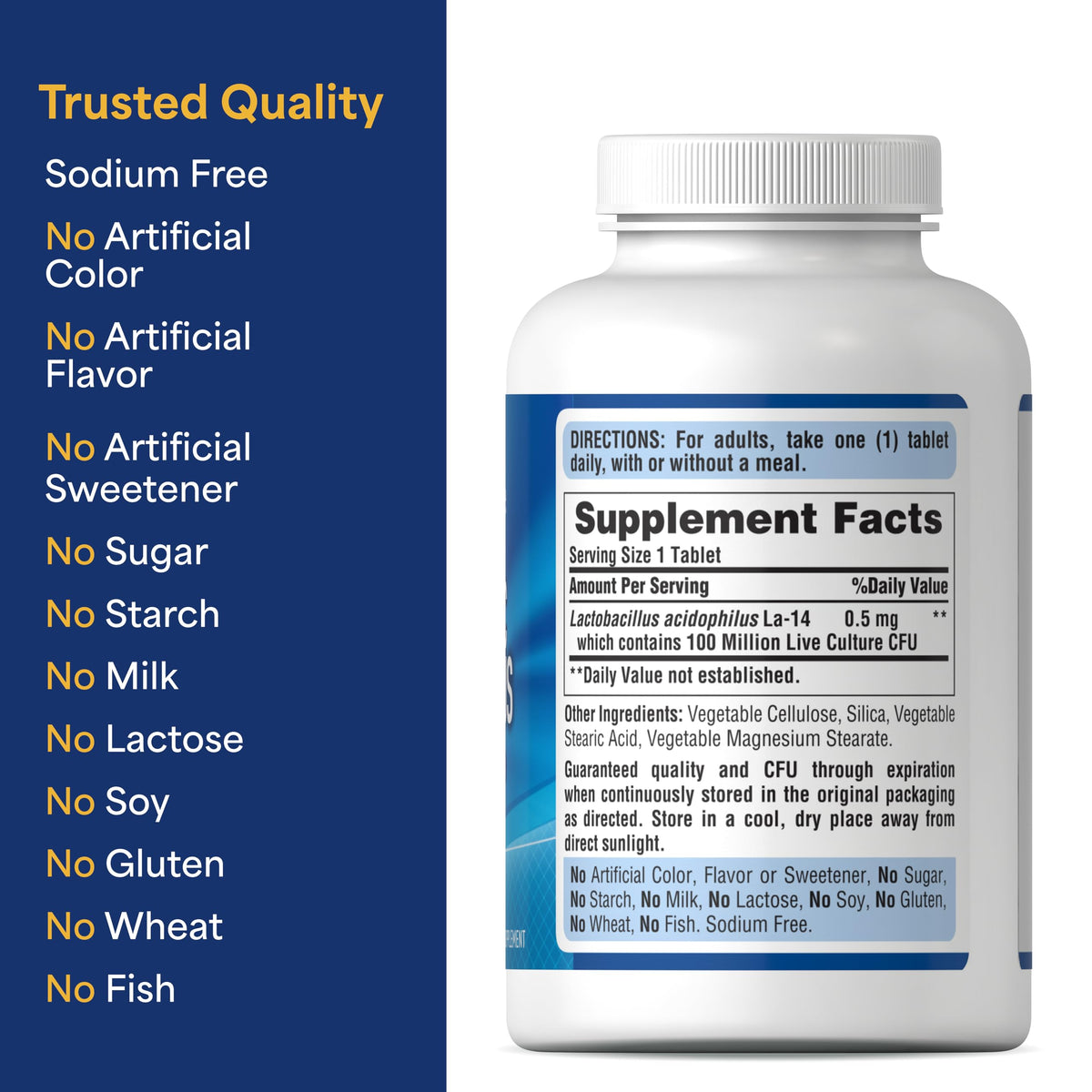 Puritan's Pride Daily Probiotic Acidophilus, 100 Million Live Cultures, Dietary Supplement for Digestive, Gut, and Immune Health, Soy, Sodium, Puritan's Pride
