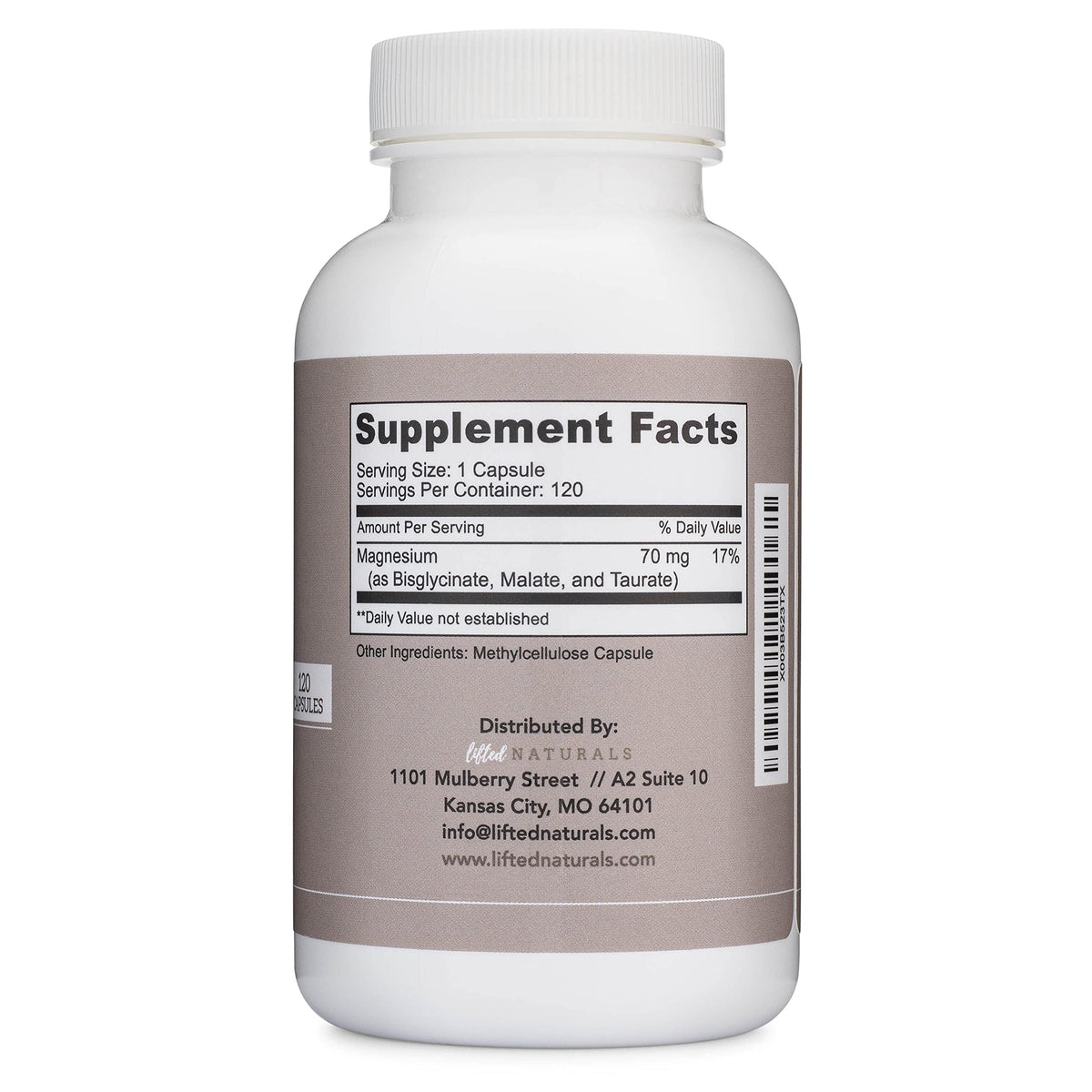 Magnesium Complex - Lifted Naturals Magnesium Supplement w/Bisglycinate, Malate, Taurate - 120 Capsules - Bioavailable Magnesium Formula for Mood, Sleep, Energy Support* Lifted Naturals