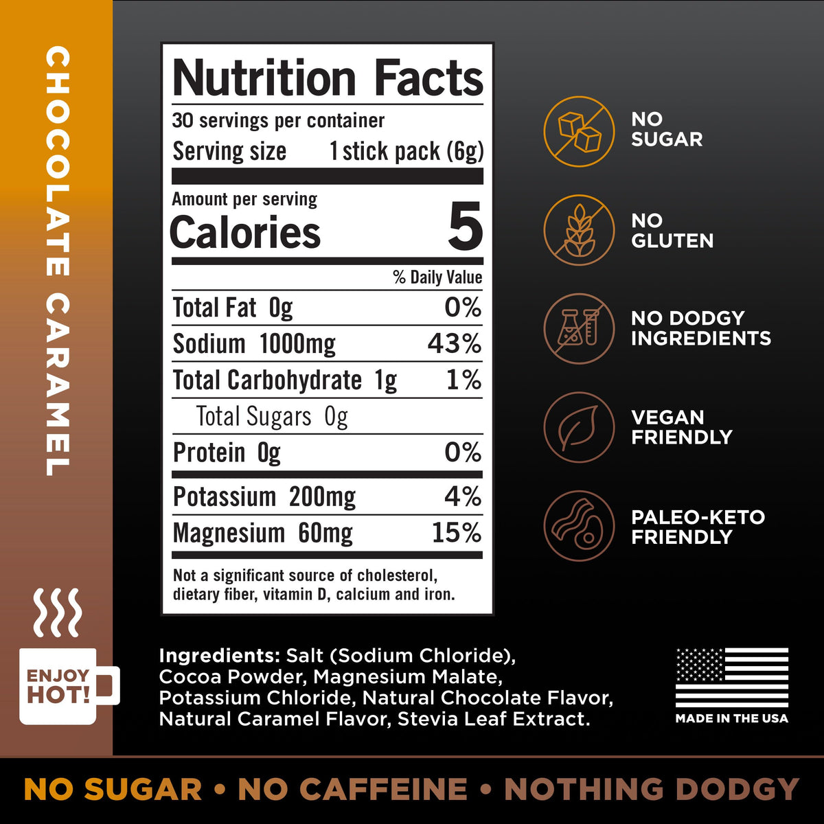 LMNT Zero Sugar Hot Chocolate or Coffee Mixer - Chocolate Caramel Salt | Drink Mix | 30-Count Drink LMNT