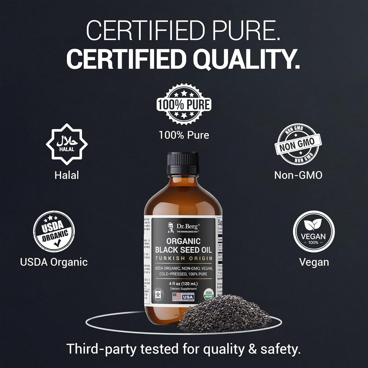 Dr. Berg Black Seed Oil Organic Cold Pressed – Pure Nigella Sativa Black Cumin Oil – USDA Organic, Halal, Vegan – for Hair, Skin, Immune Support – Unrefined Liquid – 4 oz Glass Bottle Gsupps Australia