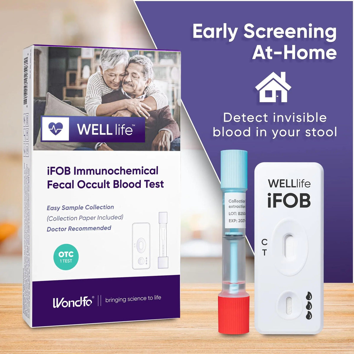 WELLlife iFOB Immunochemical Fecal Occult Blood Test, Colon Screening Test Kit Stool Test at Home Easy to Use, 1 Test Detect Hidden Blood in 10 Minutes FOB Test for Home WELL LIFE