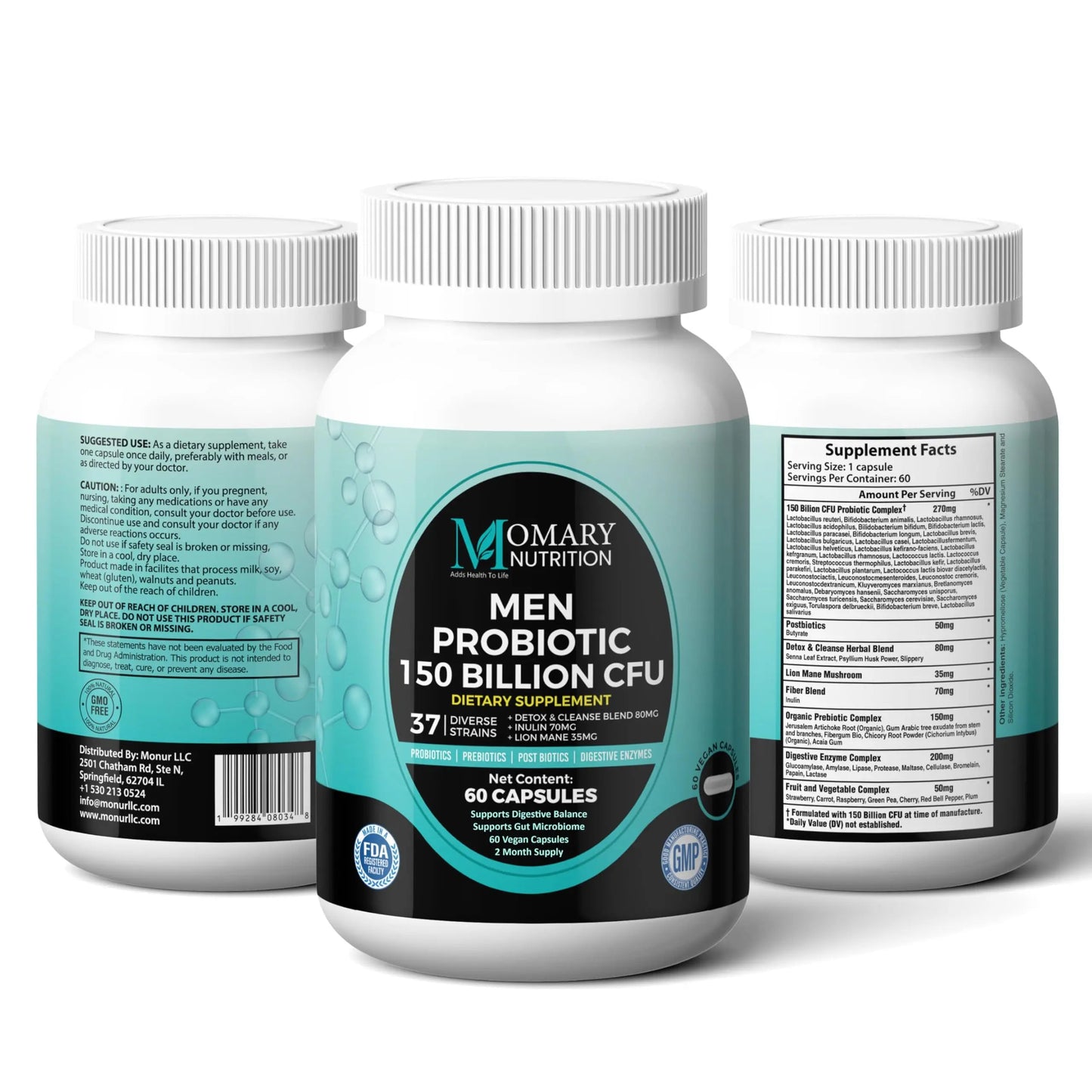 8-in-1 Bio Cultures Complex for Men – 150 Billion CFU Probiotics with 37 Diverse Strains, Organic Prebiotics, Postbiotics & Digestive Enzymes – Supports Digestive Balance & Gut Microbiome MOMARY NUTRITION